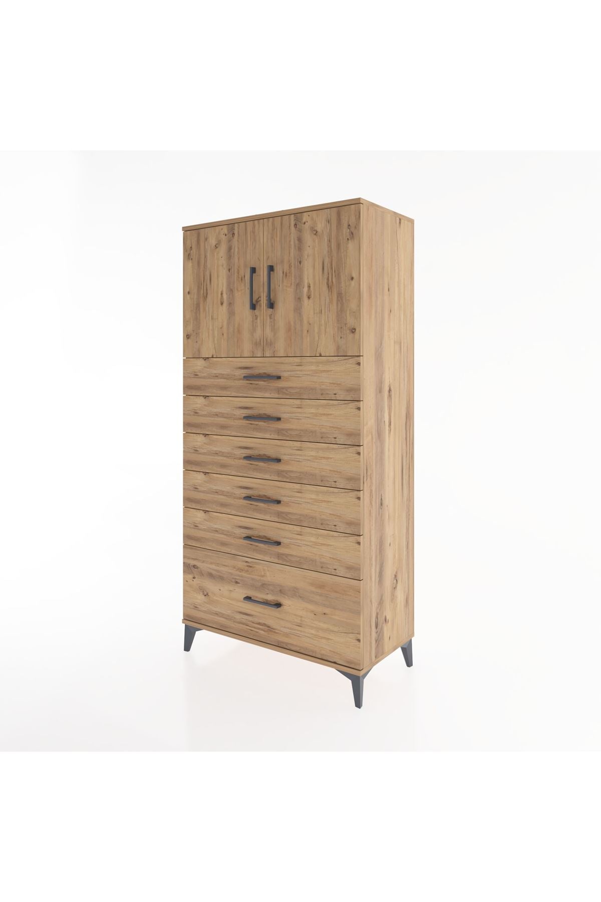 Hyperion Dolap Tek Raflı 6 Çekmeceli 2 Kapaklı 88x44x182 - S57M011V9B