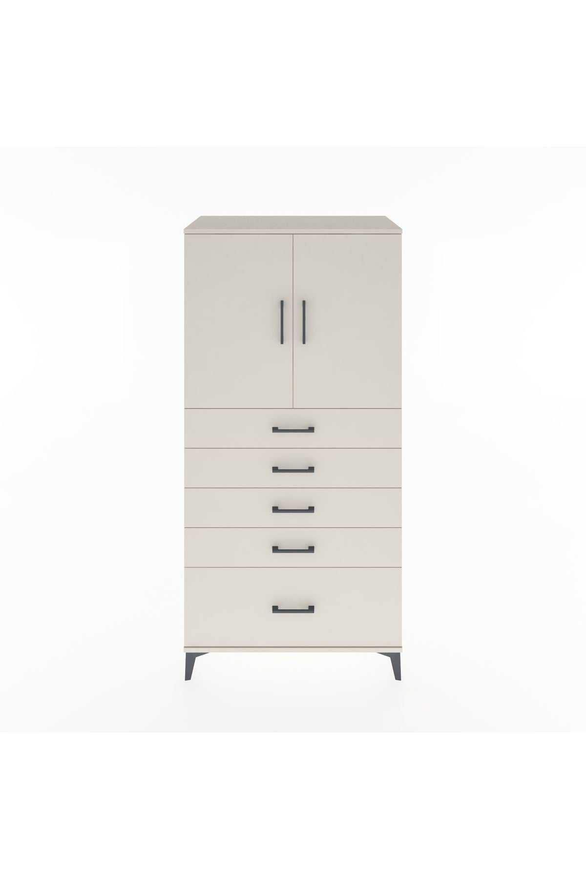 Hyperion Dolap Tek Raflı 5 Çekmeceli 2 Kapaklı 88x44x182 - S57M012V1B