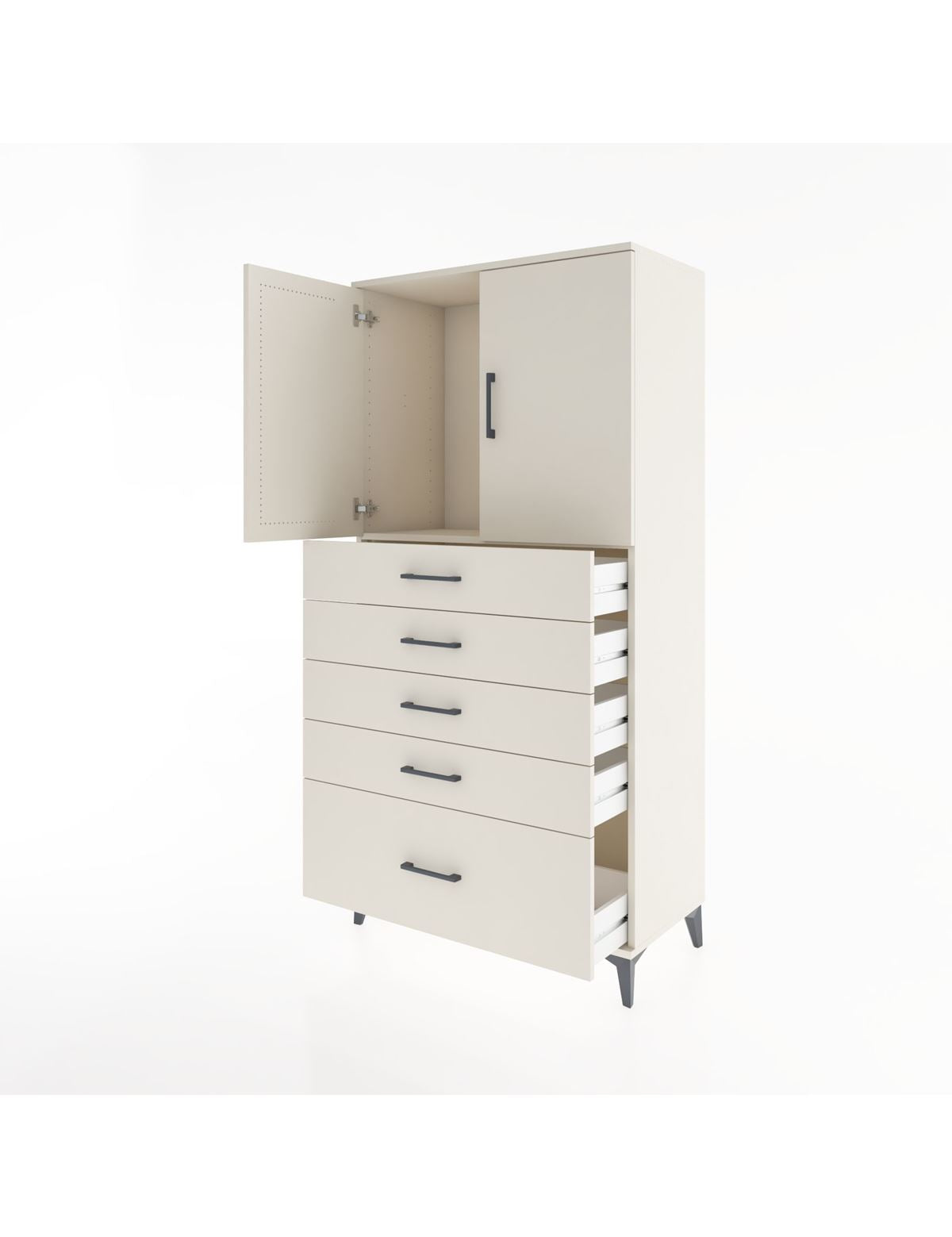 Hyperion Dolap Tek Raflı 5 Çekmeceli 2 Kapaklı 88x44x182 - S57M012V1B