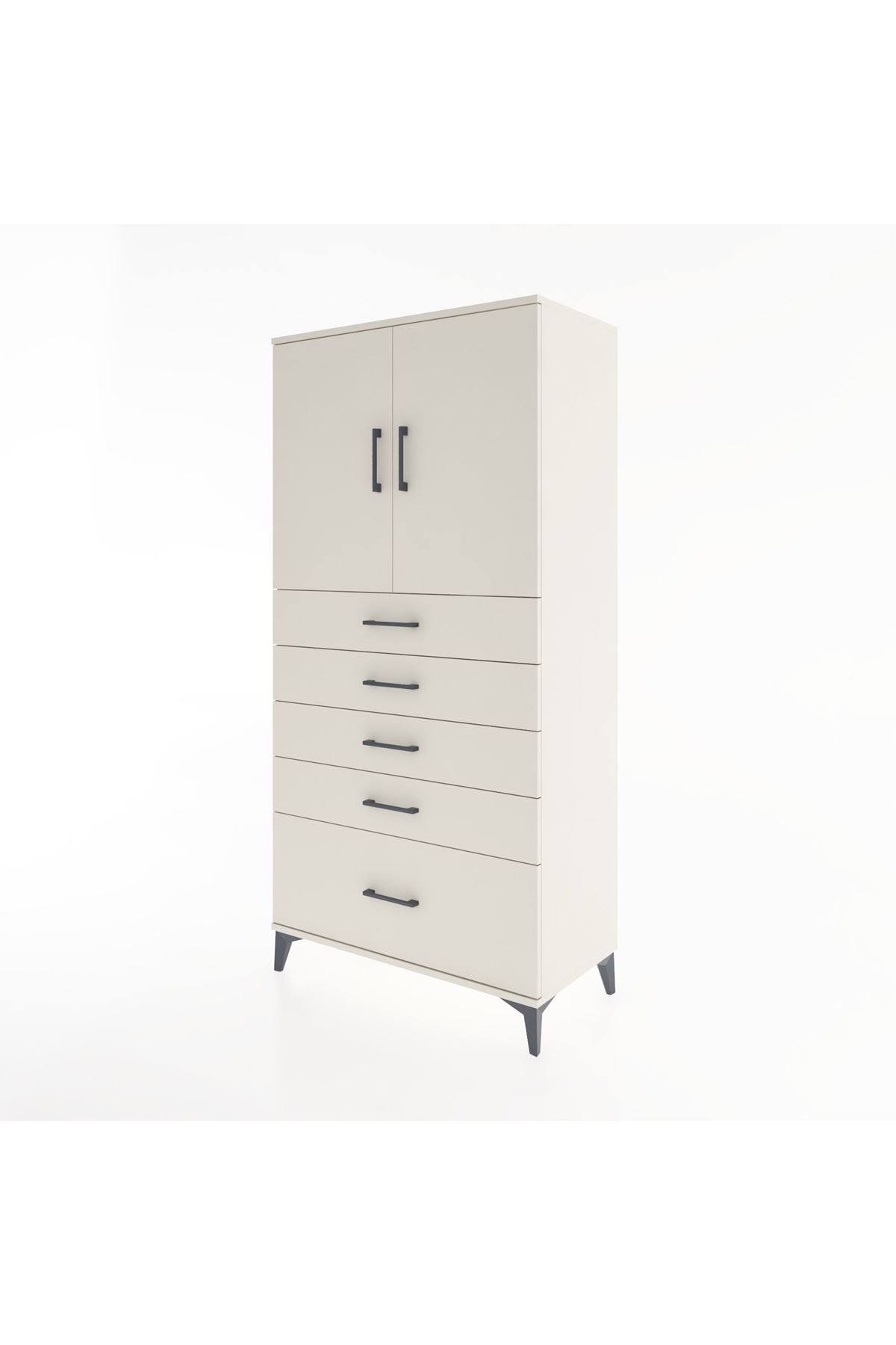 Hyperion Dolap Tek Raflı 5 Çekmeceli 2 Kapaklı 88x44x182 - S57M012V1B