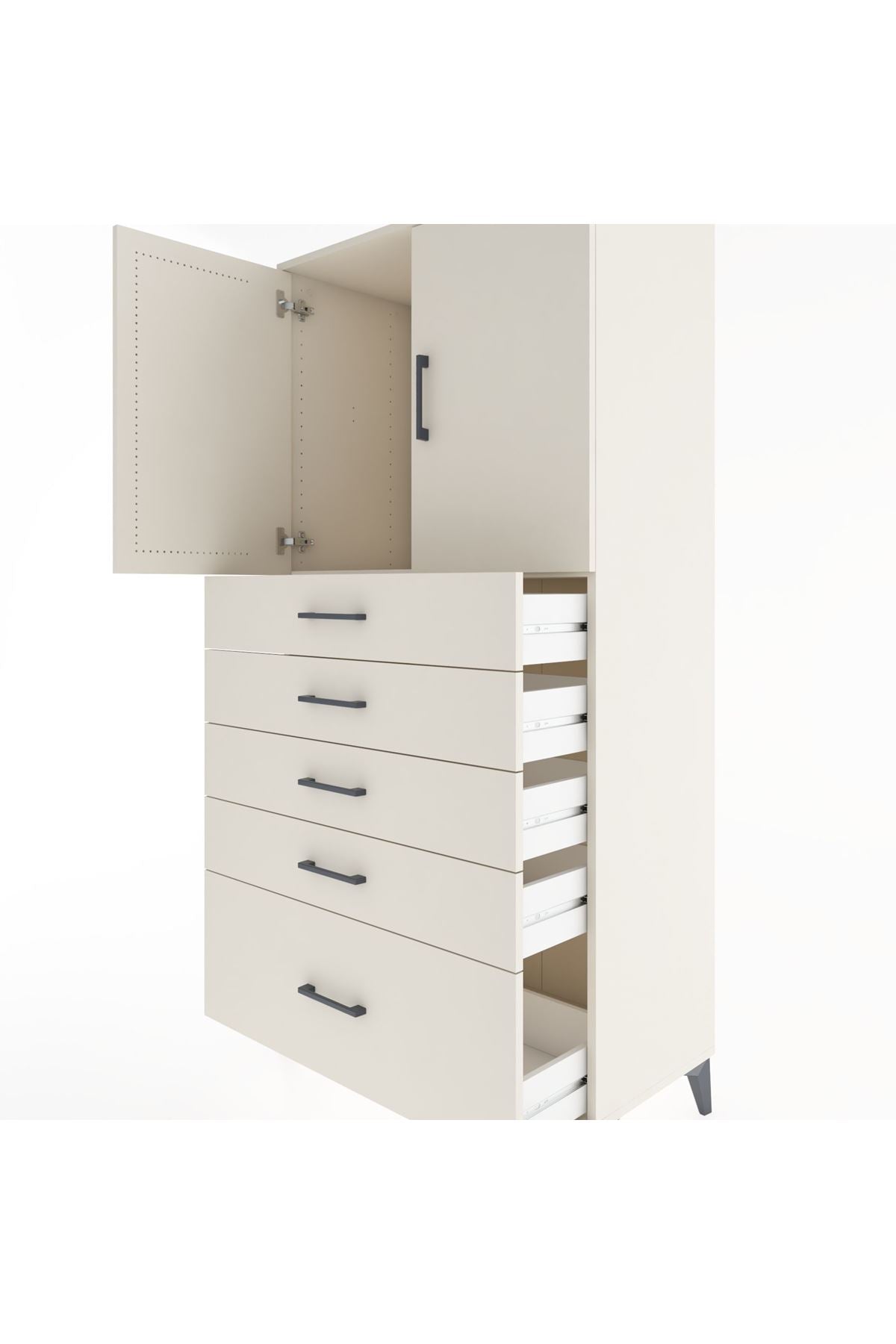 Hyperion Dolap Tek Raflı 5 Çekmeceli 2 Kapaklı 88x44x182 - S57M012V1B