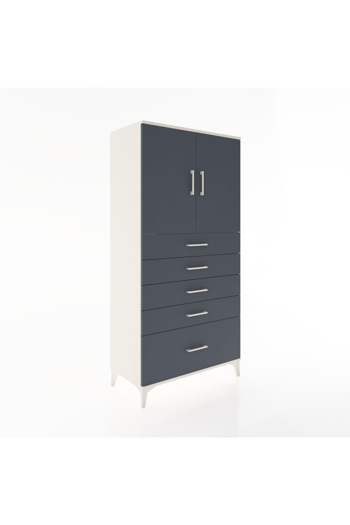 Hyperion Dolap Tek Raflı 5 Çekmeceli 2 Kapaklı 88x44x182 - S57M012V2B