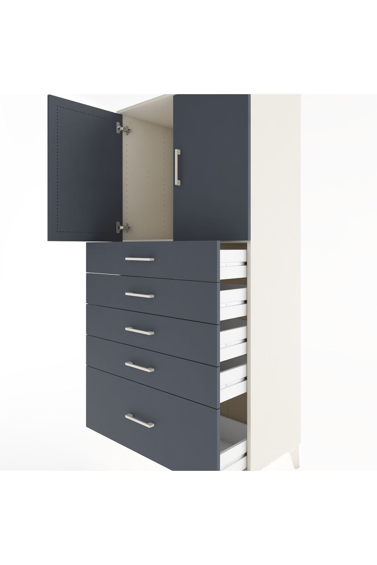 Hyperion Dolap Tek Raflı 5 Çekmeceli 2 Kapaklı 88x44x182 - S57M012V2B