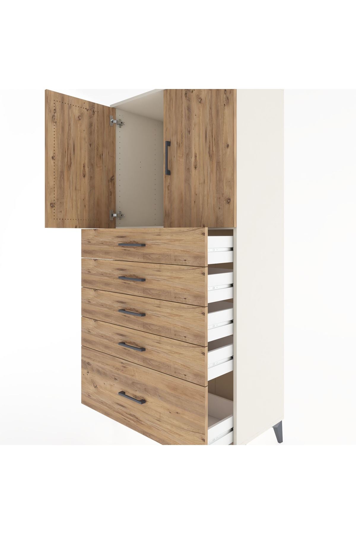 Hyperion Dolap Tek Raflı 5 Çekmeceli 2 Kapaklı 88x44x182 - S57M012V3B