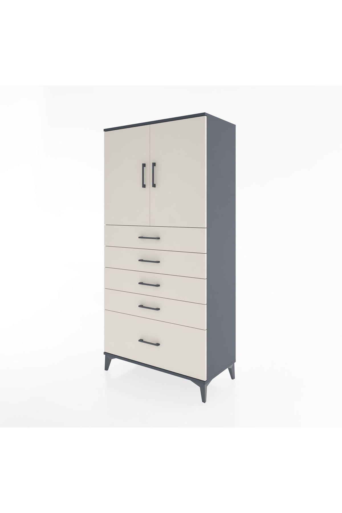 Hyperion Dolap Tek Raflı 5 Çekmeceli 2 Kapaklı 88x44x182 - S57M012V4B