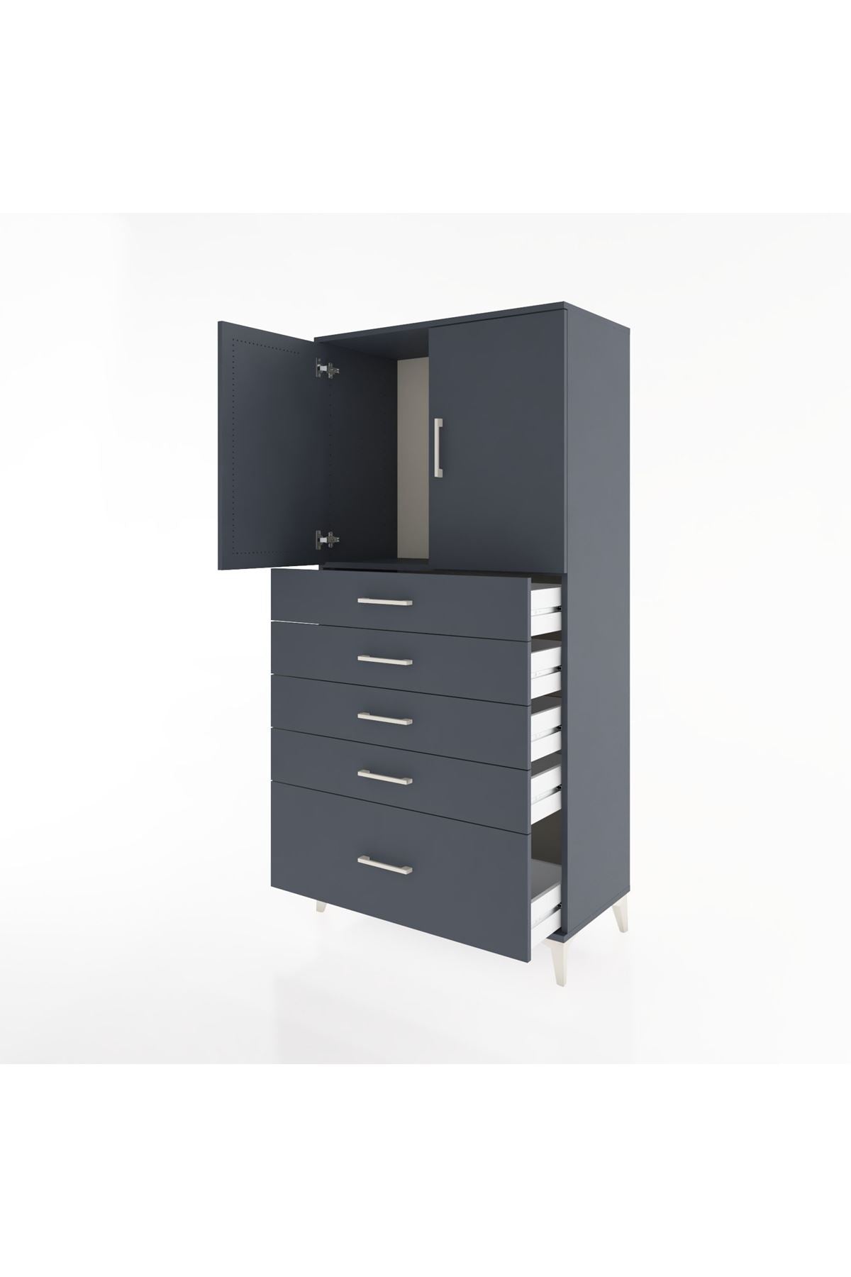 Hyperion Dolap Tek Raflı 5 Çekmeceli 2 Kapaklı 88x44x182 - S57M012V5B