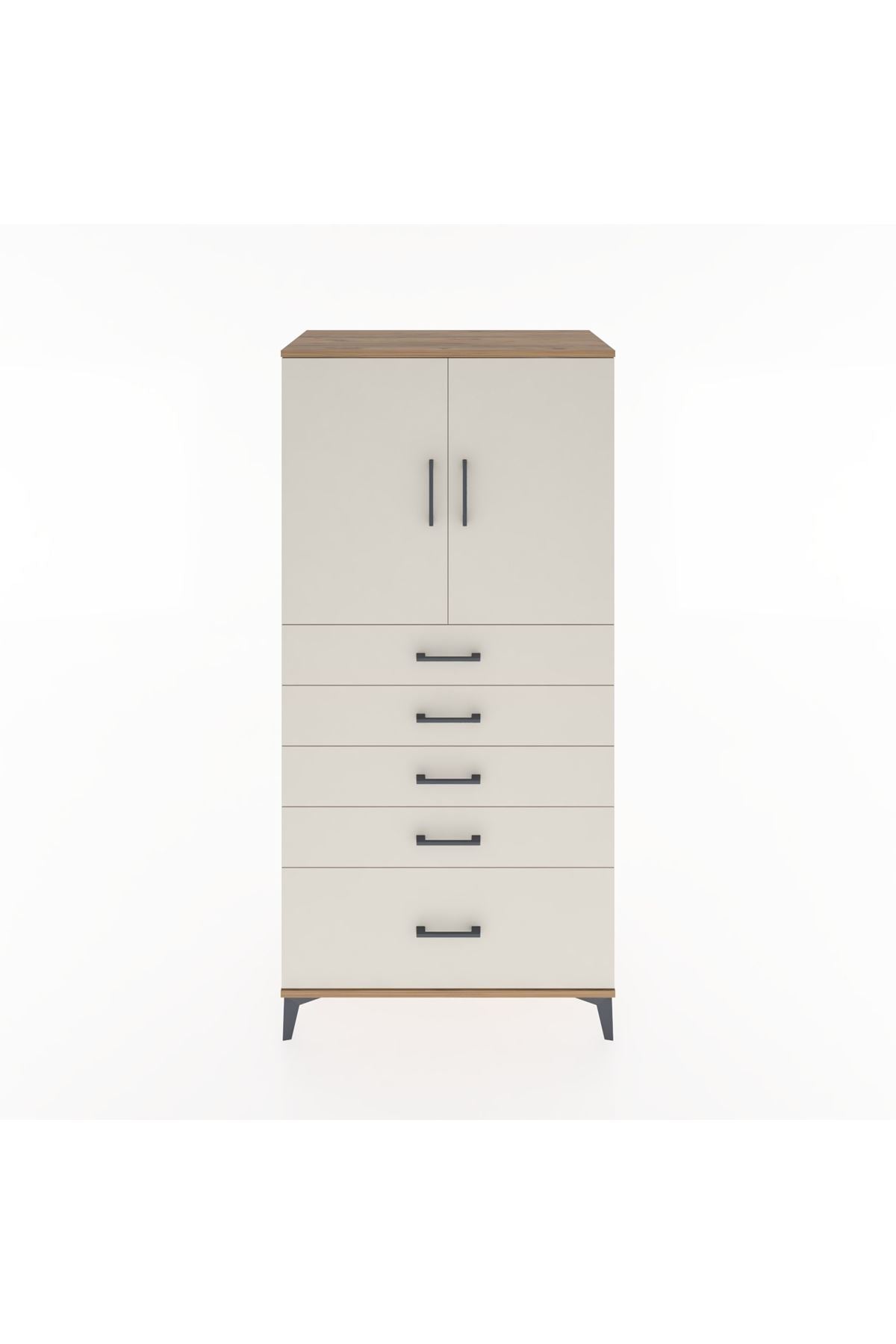 Hyperion Dolap Tek Raflı 5 Çekmeceli 2 Kapaklı 88x44x182 - S57M012V7B