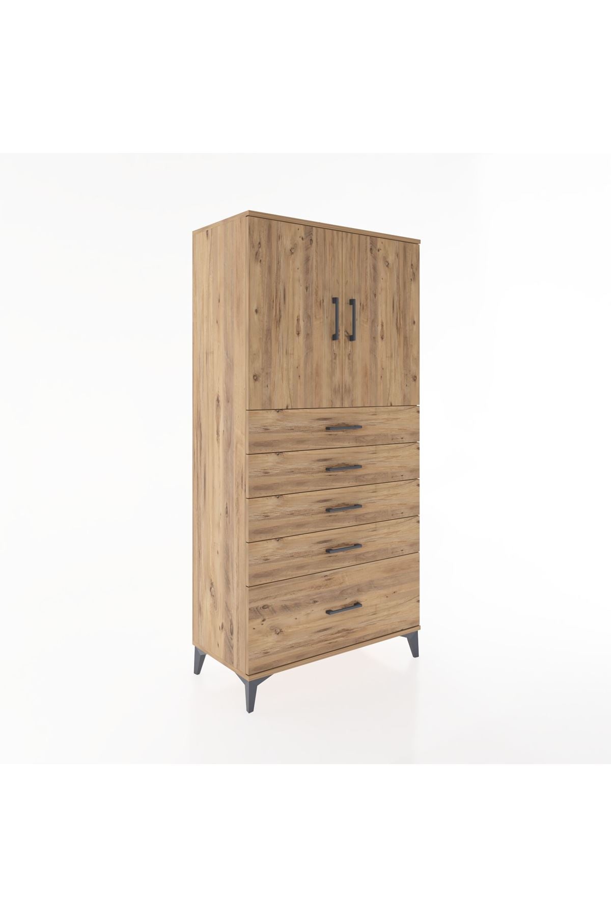 Hyperion Dolap Tek Raflı 5 Çekmeceli 2 Kapaklı 88x44x182 - S57M012V9B