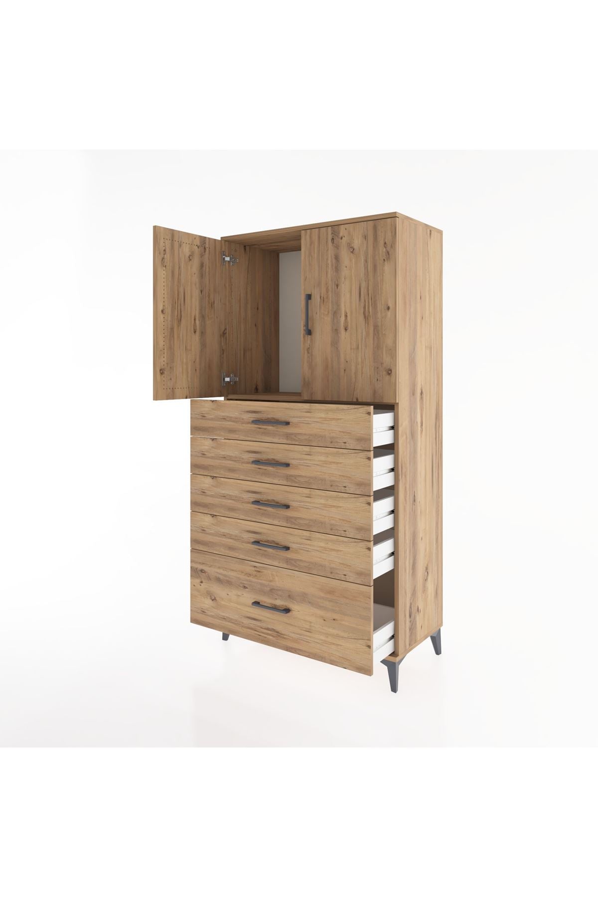 Hyperion Dolap Tek Raflı 5 Çekmeceli 2 Kapaklı 88x44x182 - S57M012V9B