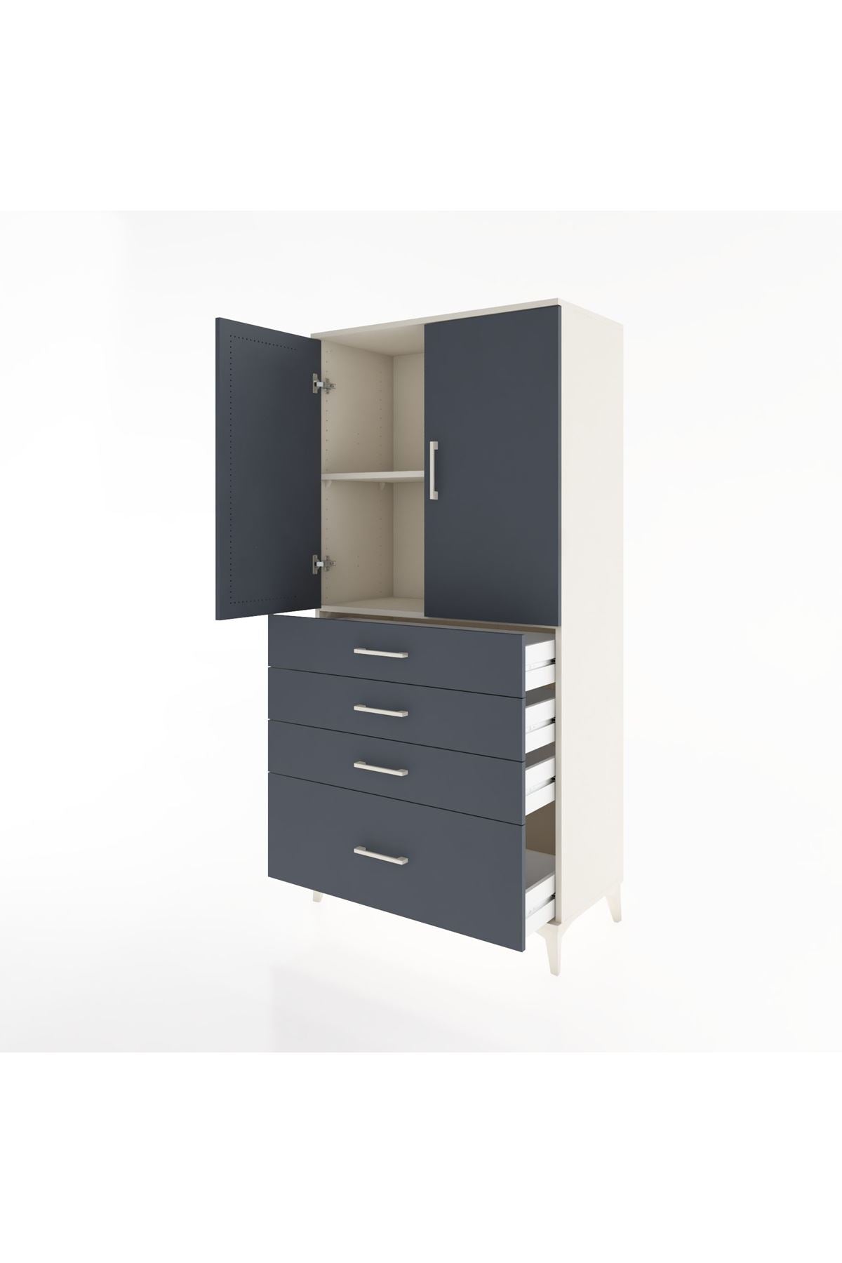 Hyperion Dolap 2 Raflı 4 Çekmeceli 2 Kapaklı 88x44x182 Aytaşı-Antrasit