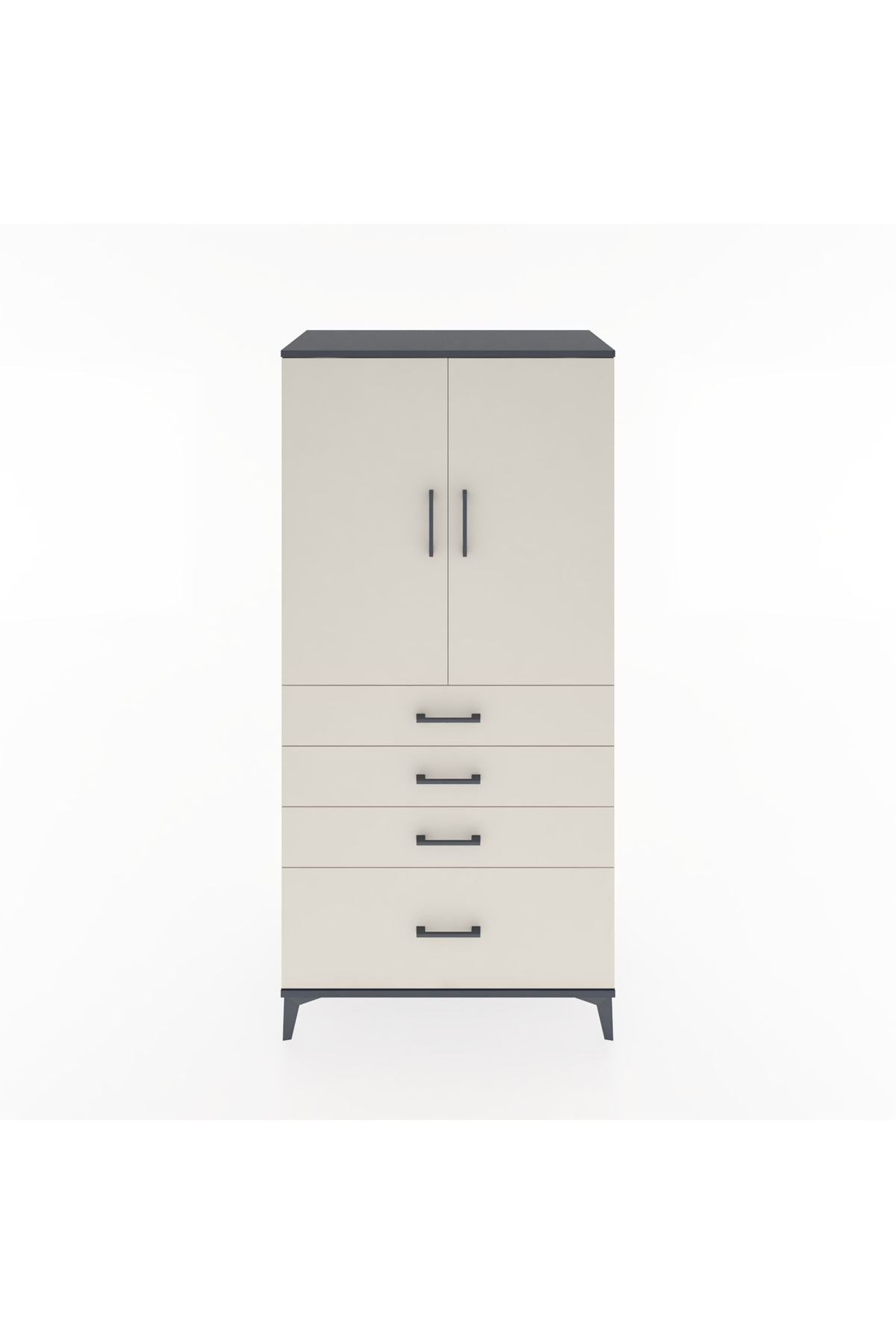 Hyperion Dolap 2 Raflı 4 Çekmeceli 2 Kapaklı 88x44x182 Antrasit-Aytaşı