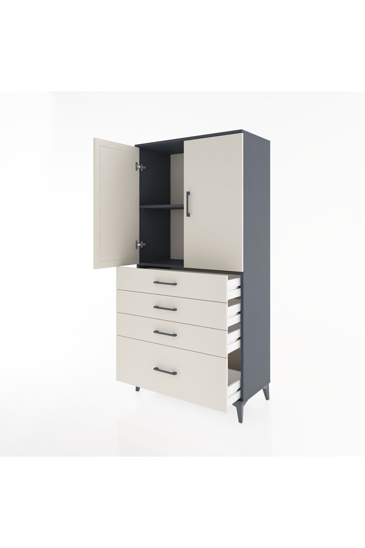 Hyperion Dolap 2 Raflı 4 Çekmeceli 2 Kapaklı 88x44x182 Antrasit-Aytaşı