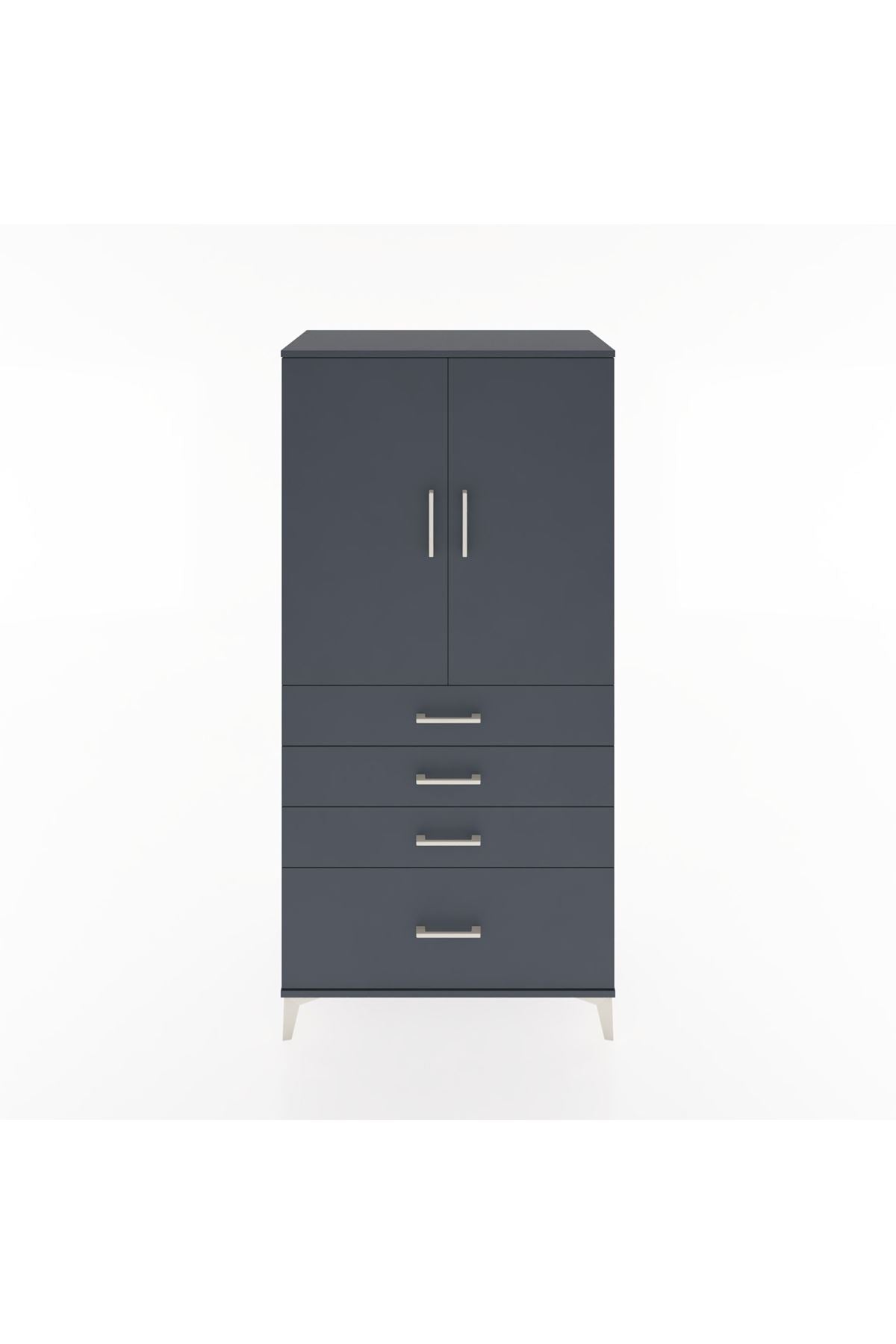 Hyperion Dolap 2 Raflı 4 Çekmeceli 2 Kapaklı 88x44x182 Antrasit-Antrasit