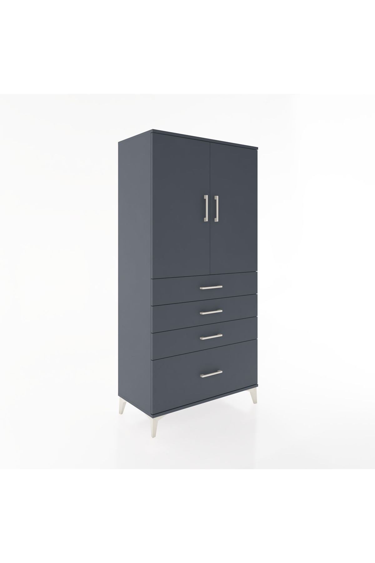 Hyperion Dolap 2 Raflı 4 Çekmeceli 2 Kapaklı 88x44x182 Antrasit-Antrasit