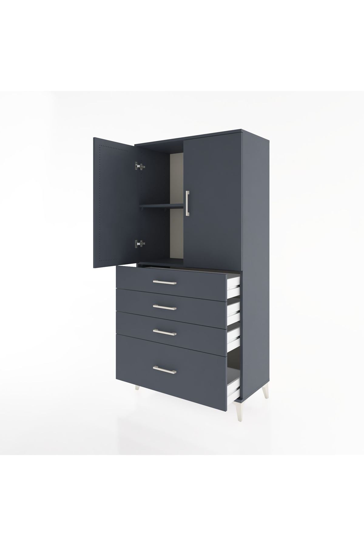 Hyperion Dolap 2 Raflı 4 Çekmeceli 2 Kapaklı 88x44x182 Antrasit-Antrasit