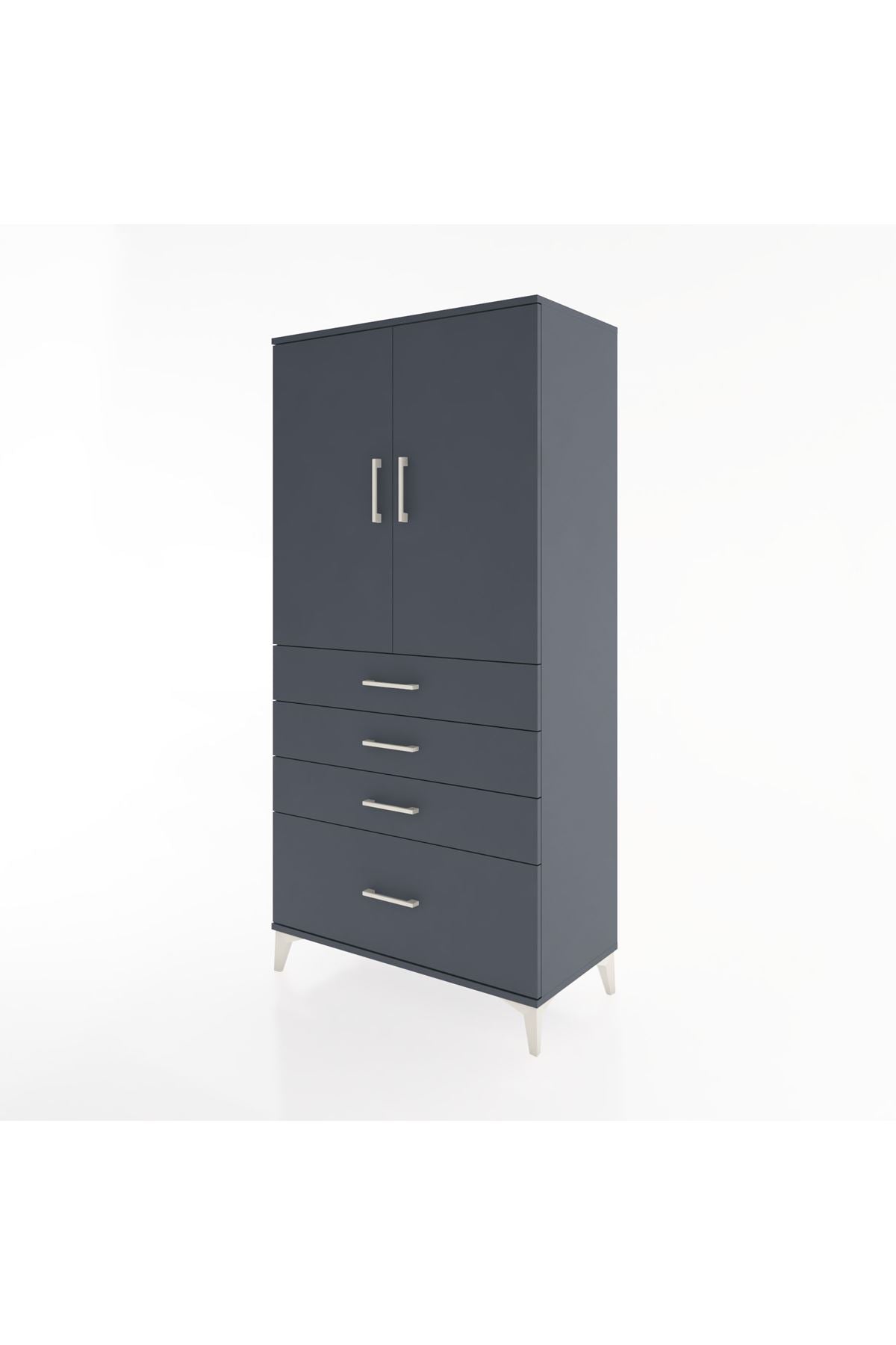 Hyperion Dolap 2 Raflı 4 Çekmeceli 2 Kapaklı 88x44x182 Antrasit-Antrasit