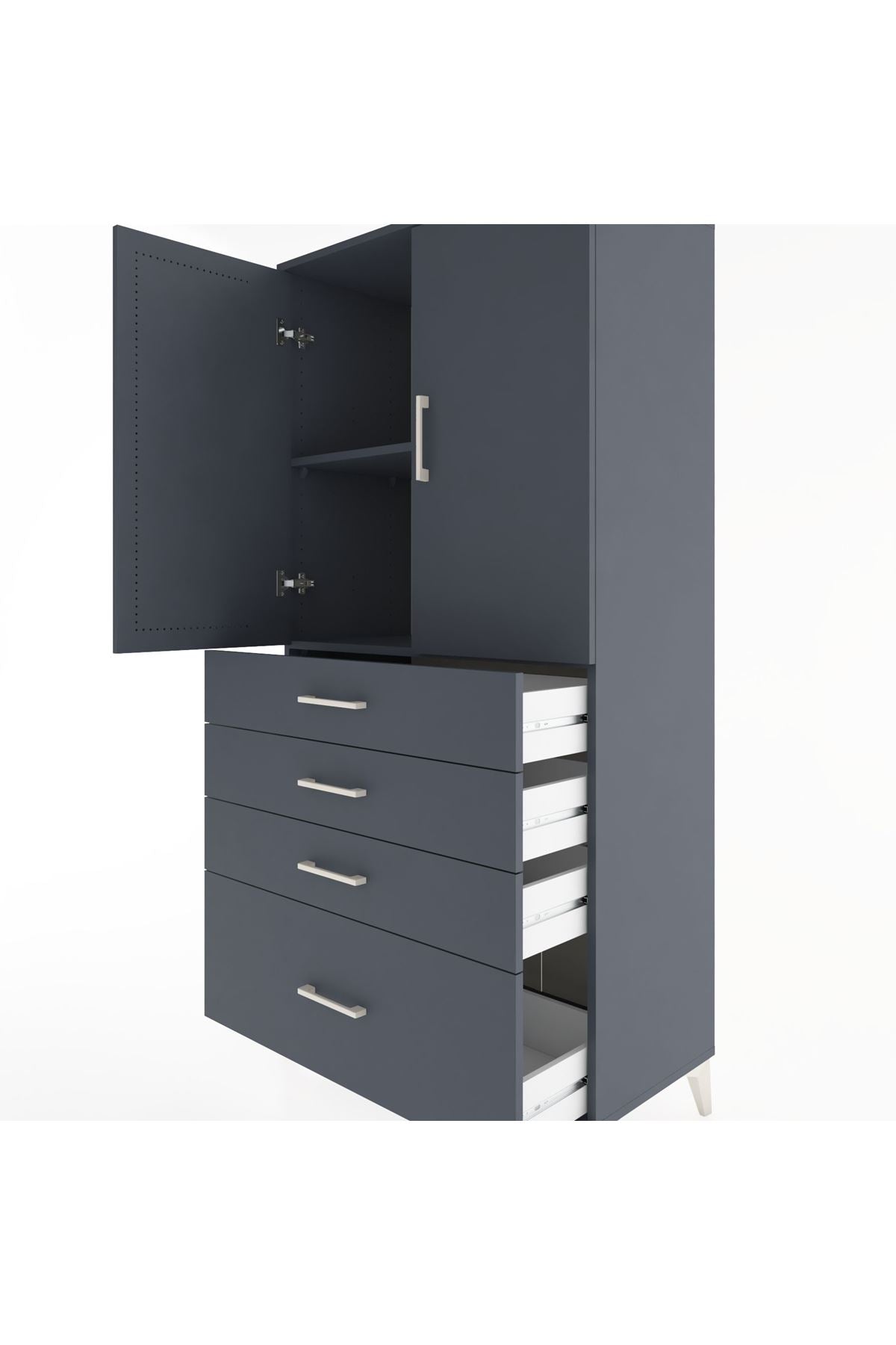 Hyperion Dolap 2 Raflı 4 Çekmeceli 2 Kapaklı 88x44x182 Antrasit-Antrasit