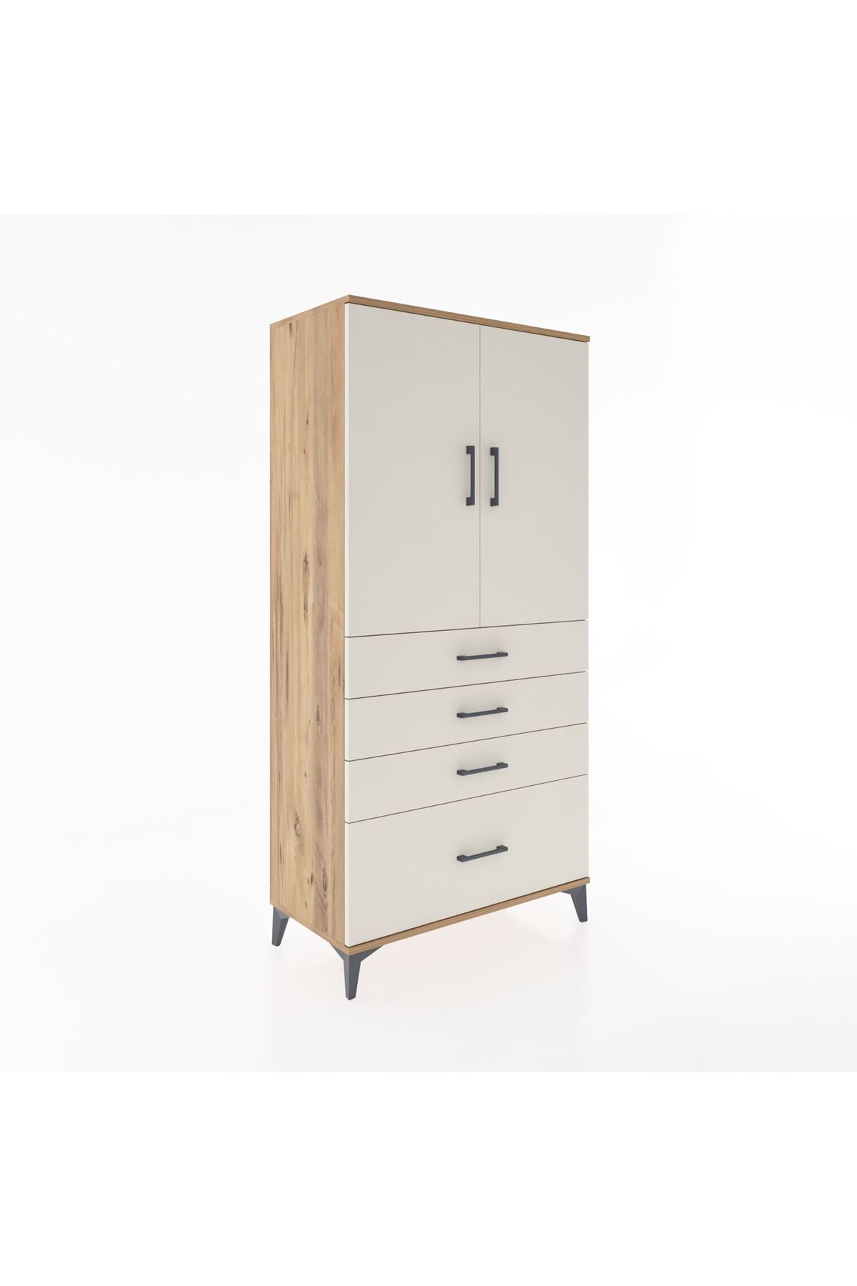 Hyperion Dolap 2 Raflı 4 Çekmeceli 2 Kapaklı 88x44x182 Çam-Aytaşı