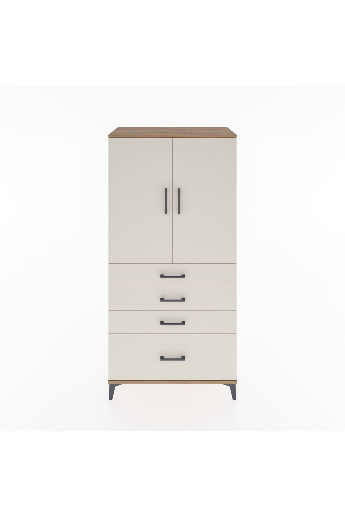 Hyperion Dolap 2 Raflı 4 Çekmeceli 2 Kapaklı 88x44x182 Çam-Aytaşı