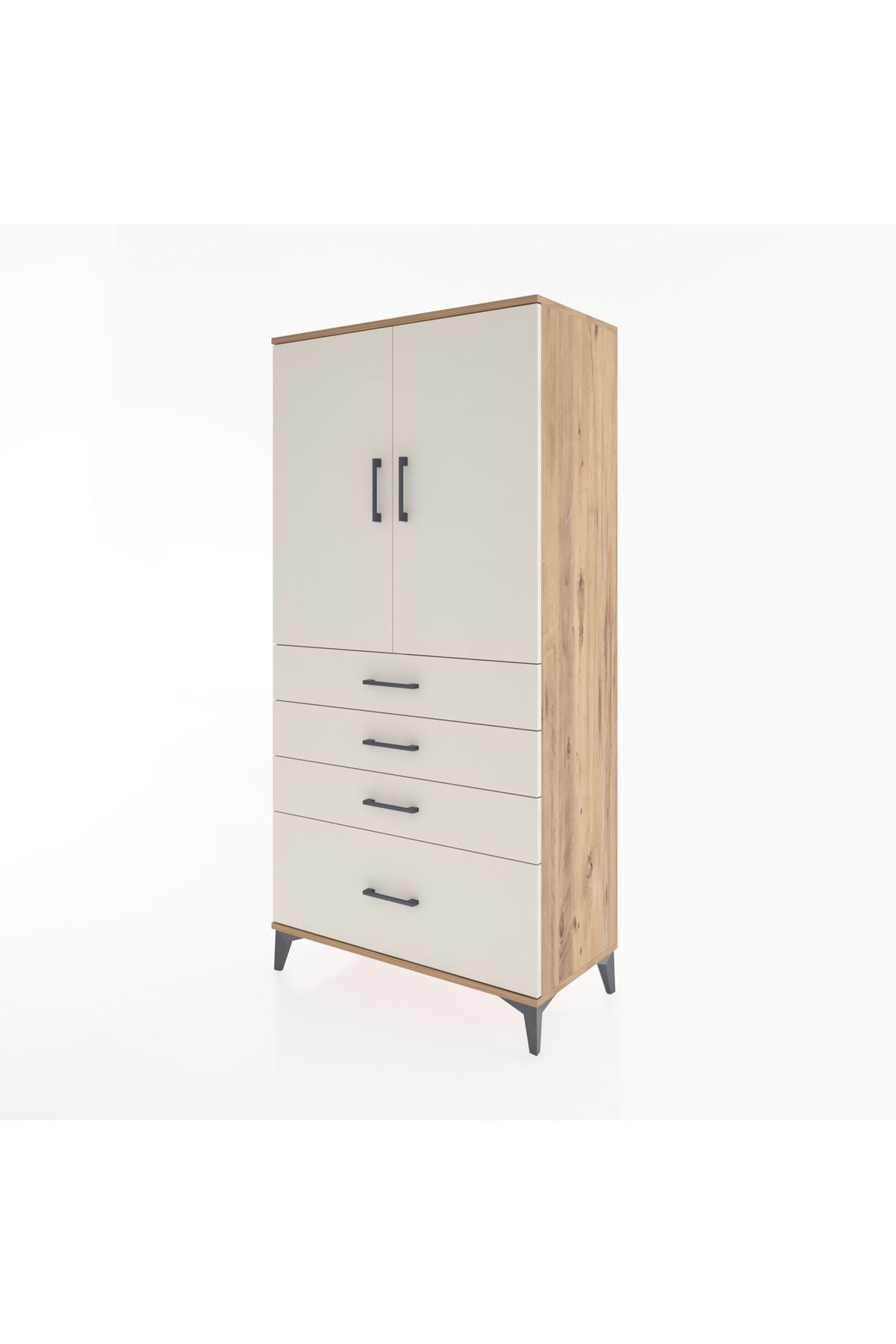 Hyperion Dolap 2 Raflı 4 Çekmeceli 2 Kapaklı 88x44x182 Çam-Aytaşı