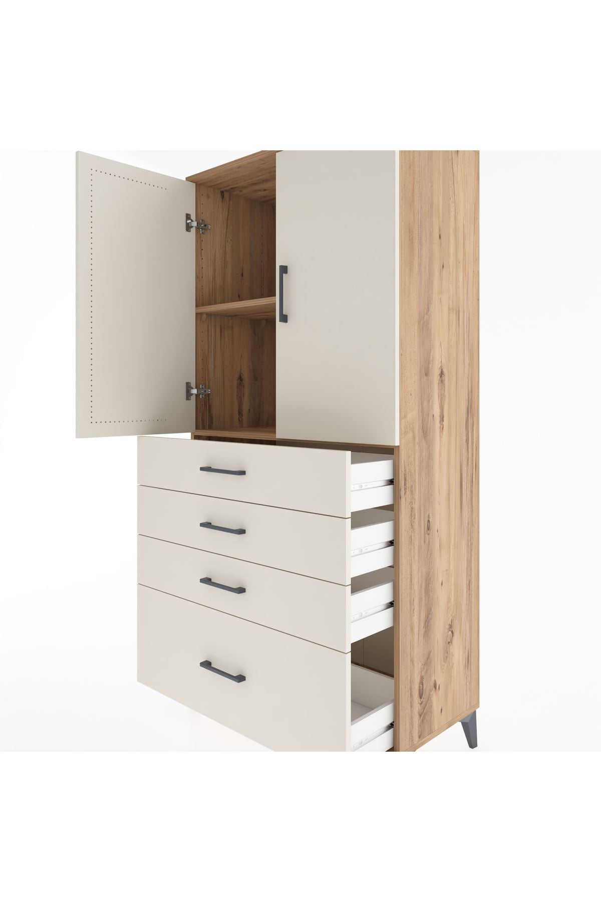 Hyperion Dolap 2 Raflı 4 Çekmeceli 2 Kapaklı 88x44x182 Çam-Aytaşı