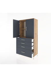 Hyperion Dolap 2 Raflı 4 Çekmeceli 2 Kapaklı 88x44x182 Çam-Antrasit