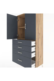 Hyperion Dolap 2 Raflı 4 Çekmeceli 2 Kapaklı 88x44x182 Çam-Antrasit