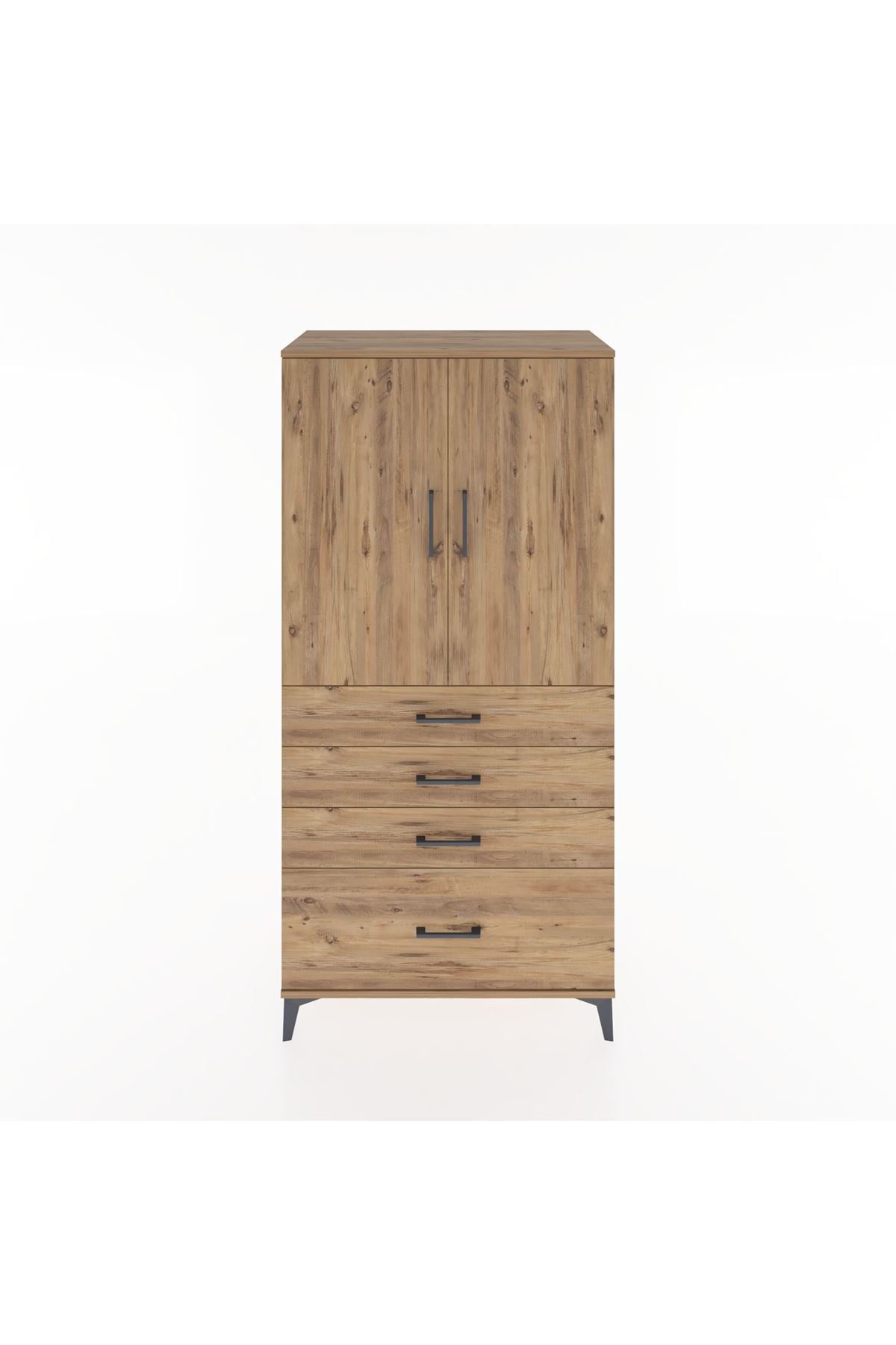 Hyperion Dolap 2 Raflı 4 Çekmeceli 2 Kapaklı 88x44x182 Çam-Çam