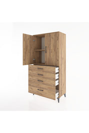 Hyperion Dolap 2 Raflı 4 Çekmeceli 2 Kapaklı 88x44x182 Çam-Çam