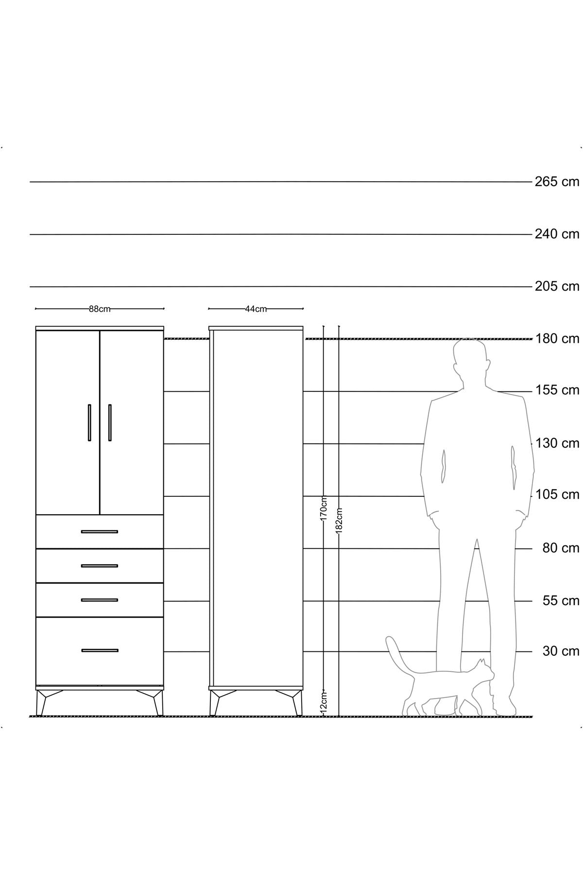 Hyperion Dolap 2 Raflı 4 Çekmeceli 2 Kapaklı 88x44x182 Çam-Çam