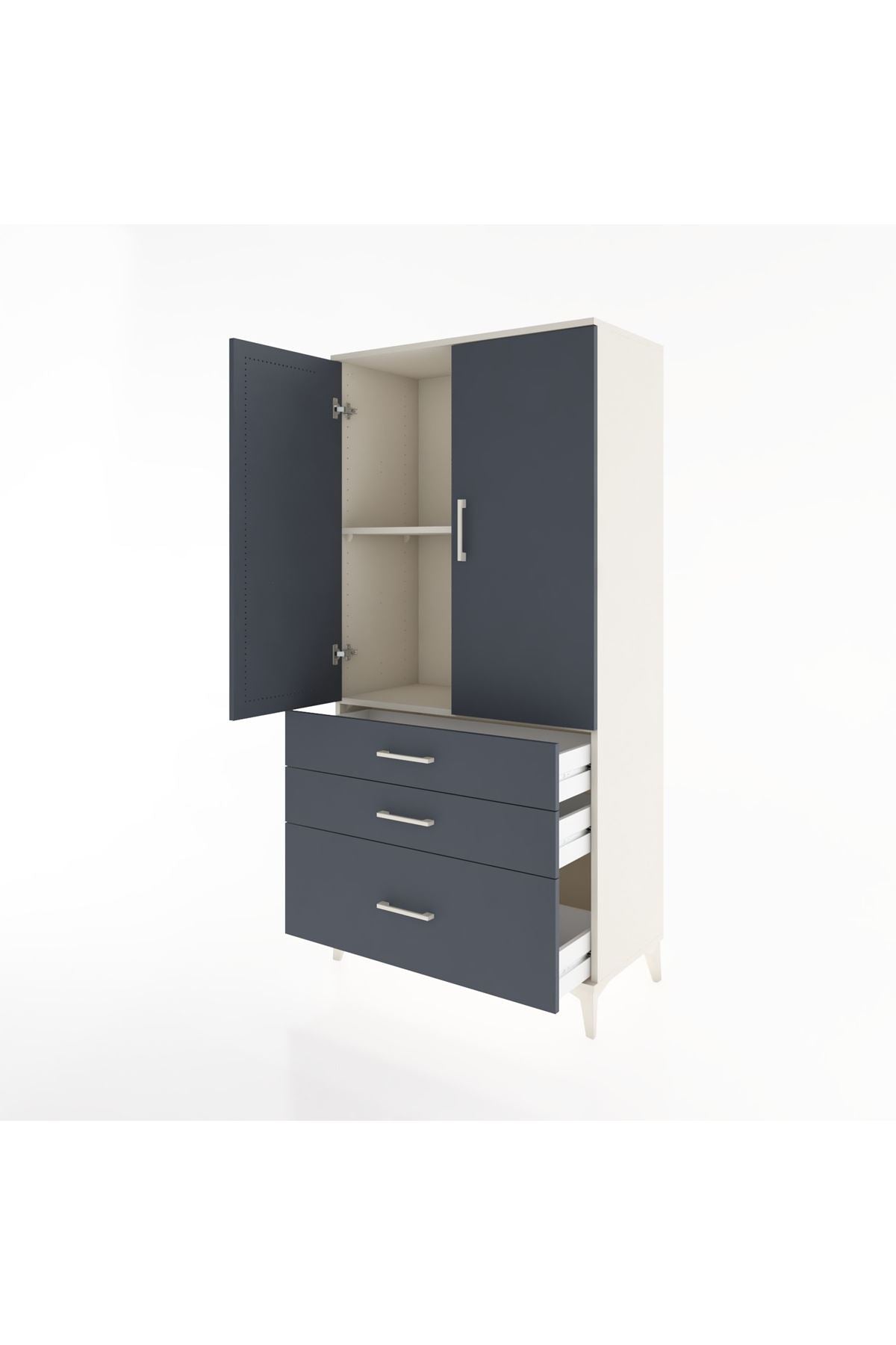 Hyperion Dolap 2 Raflı 3 Çekmeceli 2 Kapaklı 88x44x182 Aytaşı-Antrasit