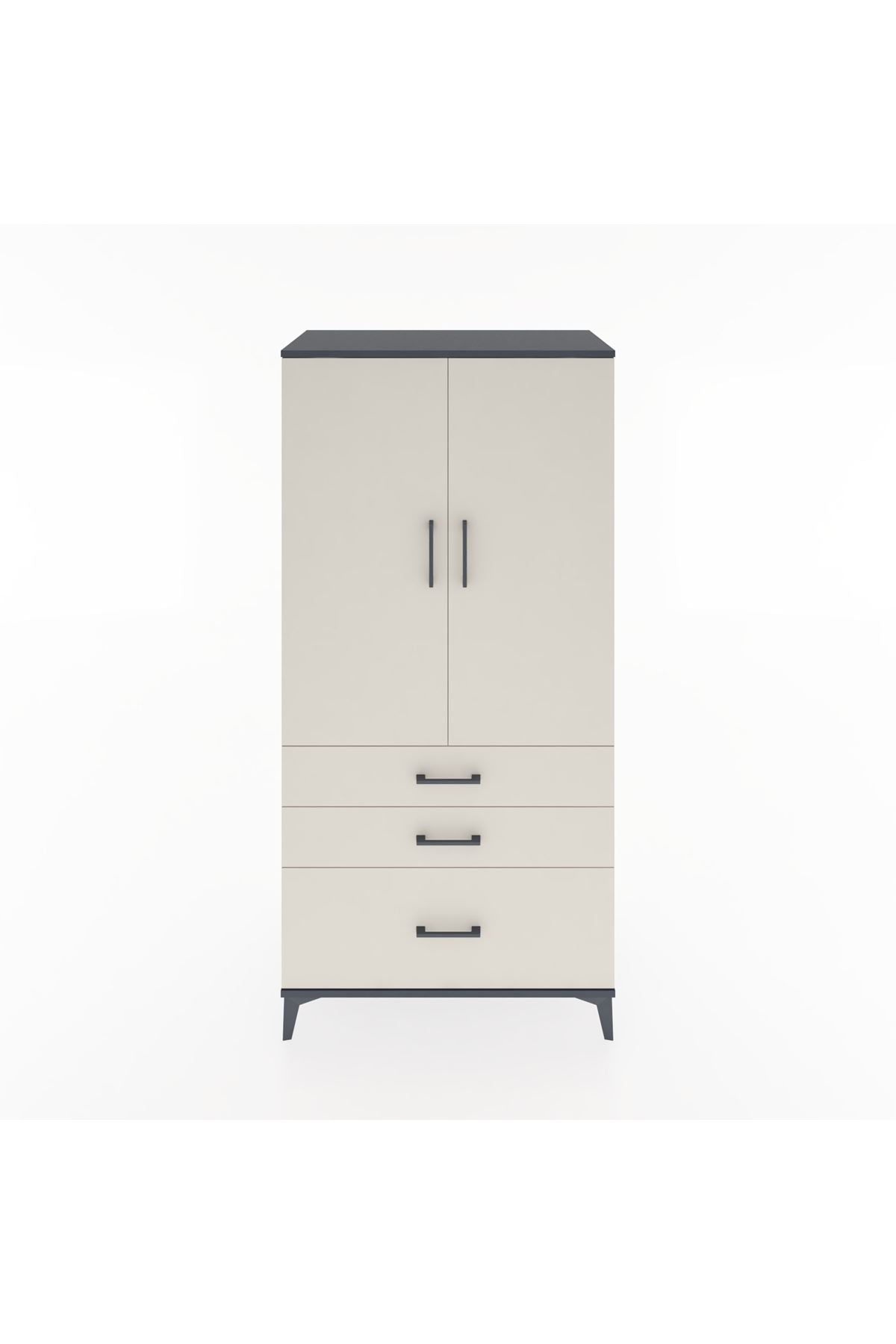 Hyperion Dolap 2 Raflı 3 Çekmeceli 2 Kapaklı 88x44x182 Antrasit-Aytaşı