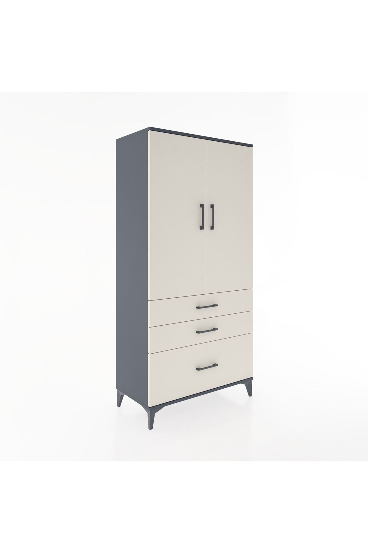 Hyperion Dolap 2 Raflı 3 Çekmeceli 2 Kapaklı 88x44x182 Antrasit-Aytaşı