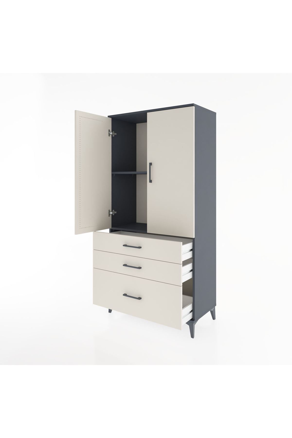 Hyperion Dolap 2 Raflı 3 Çekmeceli 2 Kapaklı 88x44x182 Antrasit-Aytaşı