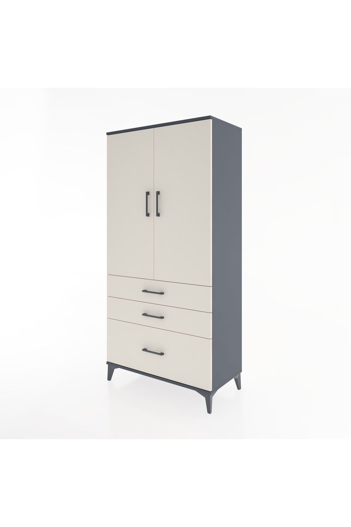 Hyperion Dolap 2 Raflı 3 Çekmeceli 2 Kapaklı 88x44x182 Antrasit-Aytaşı