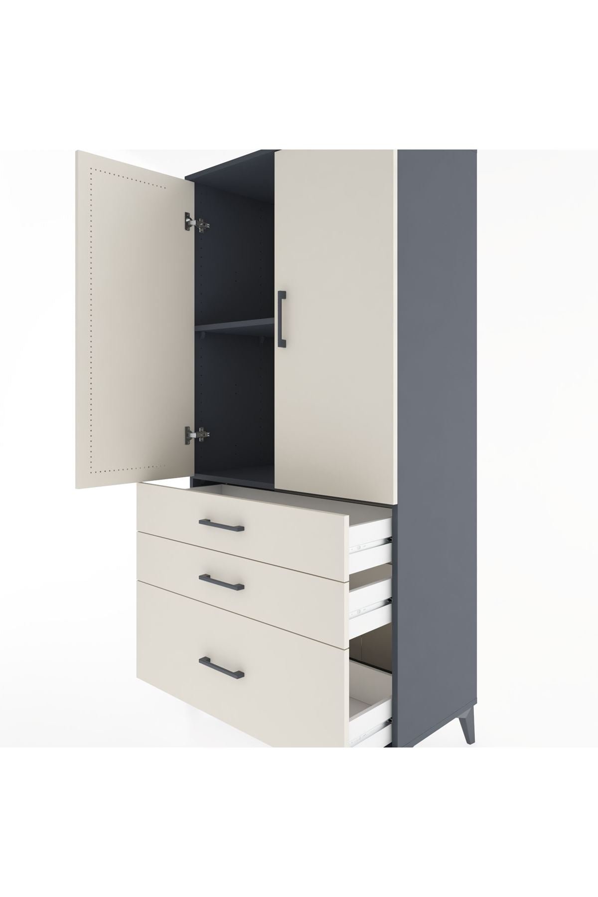 Hyperion Dolap 2 Raflı 3 Çekmeceli 2 Kapaklı 88x44x182 Antrasit-Aytaşı