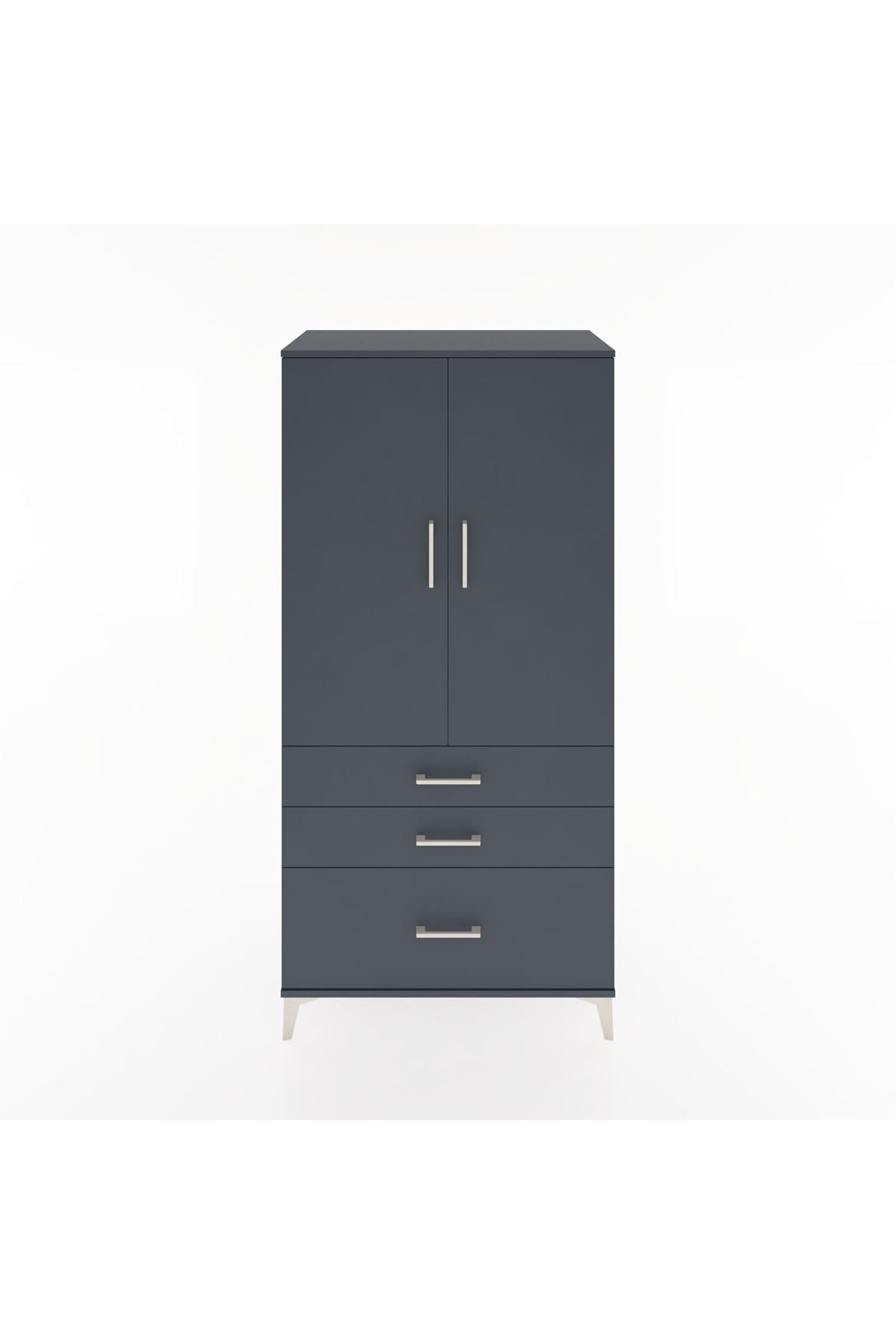 Hyperion Dolap 2 Raflı 3 Çekmeceli 2 Kapaklı 88x44x182 Antrasit-Antrasit