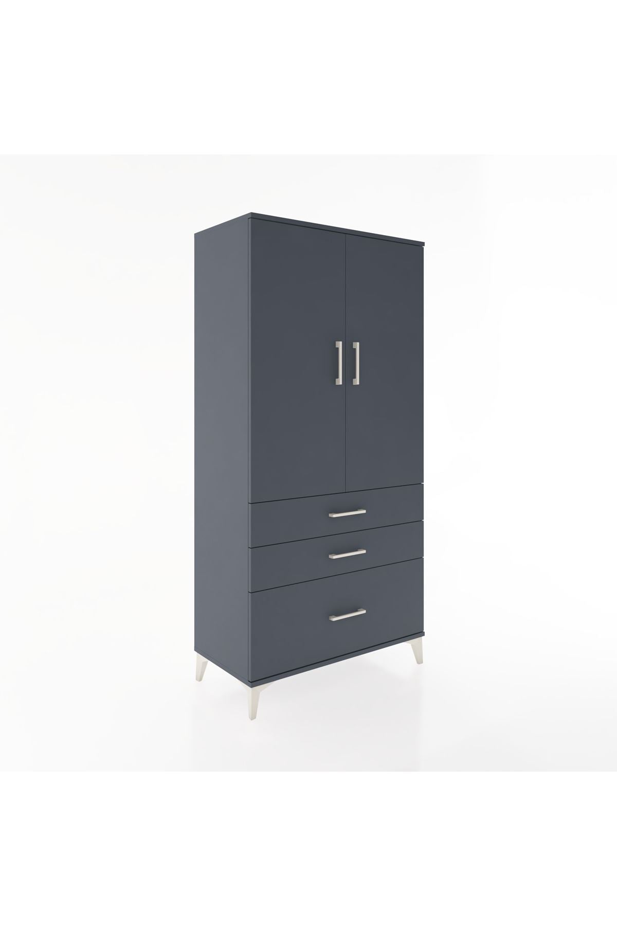 Hyperion Dolap 2 Raflı 3 Çekmeceli 2 Kapaklı 88x44x182 Antrasit-Antrasit