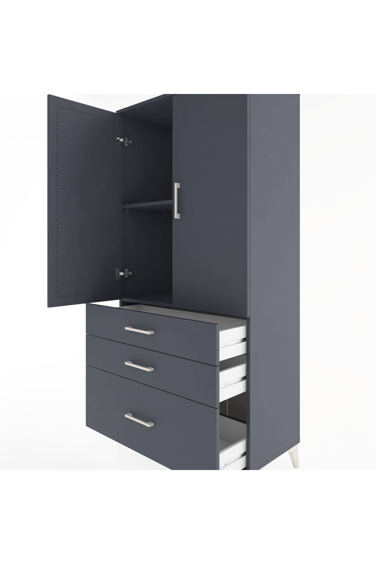 Hyperion Dolap 2 Raflı 3 Çekmeceli 2 Kapaklı 88x44x182 Antrasit-Antrasit