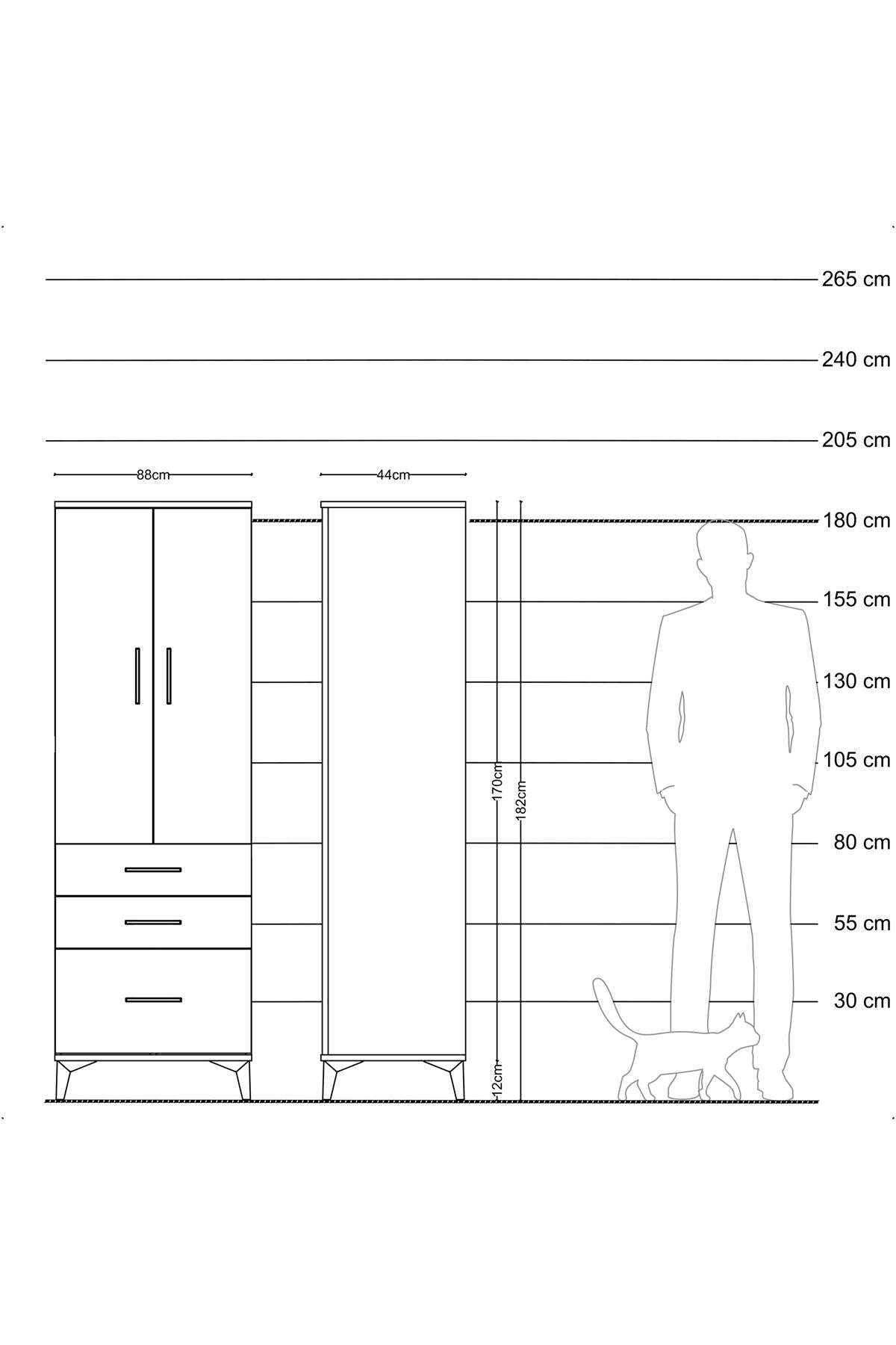 Hyperion Dolap 2 Raflı 3 Çekmeceli 2 Kapaklı 88x44x182 Antrasit-Antrasit