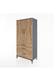 Hyperion Dolap 2 Raflı 3 Çekmeceli 2 Kapaklı 88x44x182 Antrasit-Çam