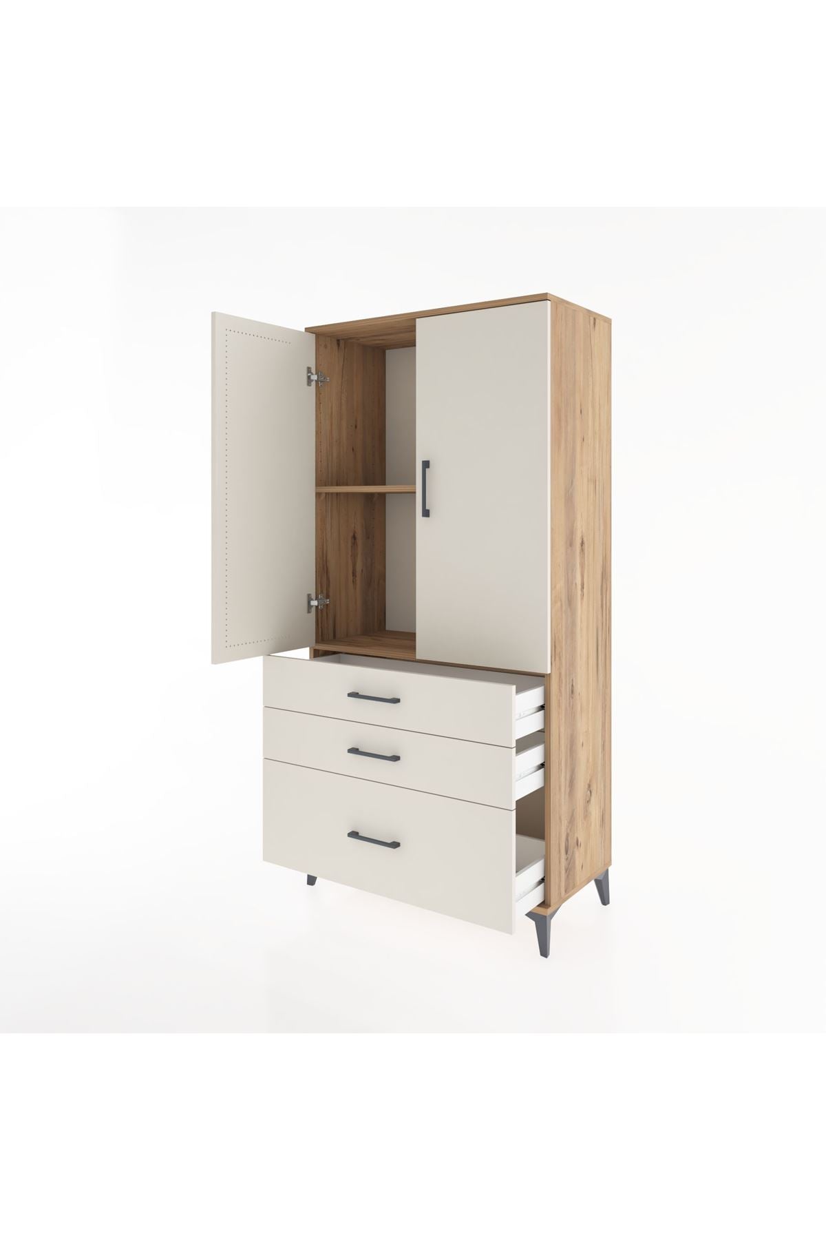 Hyperion Dolap 2 Raflı 3 Çekmeceli 2 Kapaklı 88x44x182 Çam-Aytaşı