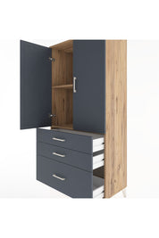 Hyperion Dolap 2 Raflı 3 Çekmeceli 2 Kapaklı 88x44x182 Çam-Antrasit
