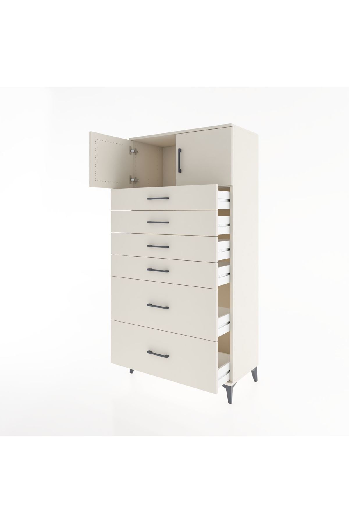 Hyperion Dolap Tek Raflı 6 Çekmeceli 2 Kapaklı 88x44x182 - S57M017V1B