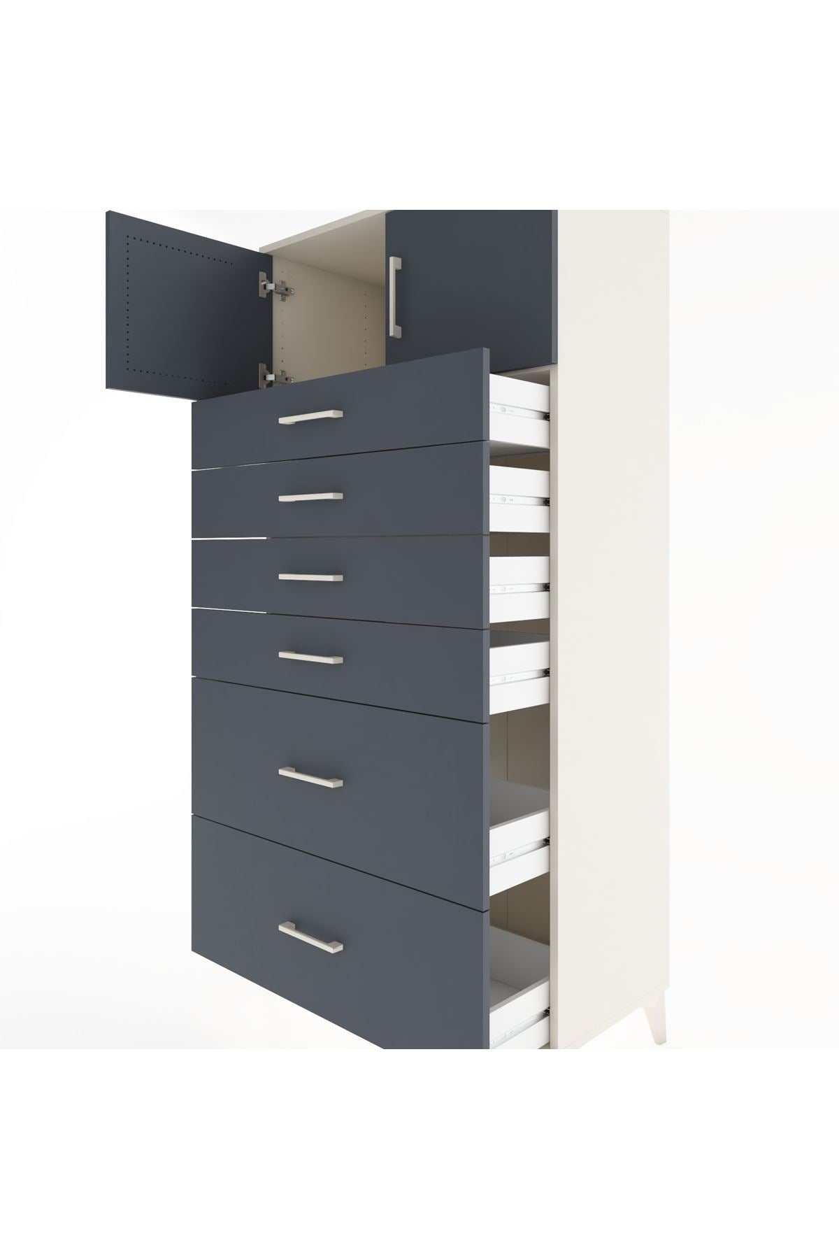 Hyperion Dolap Tek Raflı 6 Çekmeceli 2 Kapaklı 88x44x182 - S57M017V2B