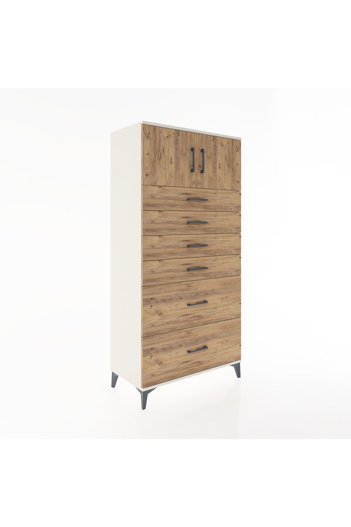 Hyperion Dolap Tek Raflı 6 Çekmeceli 2 Kapaklı 88x44x182 - S57M017V3B