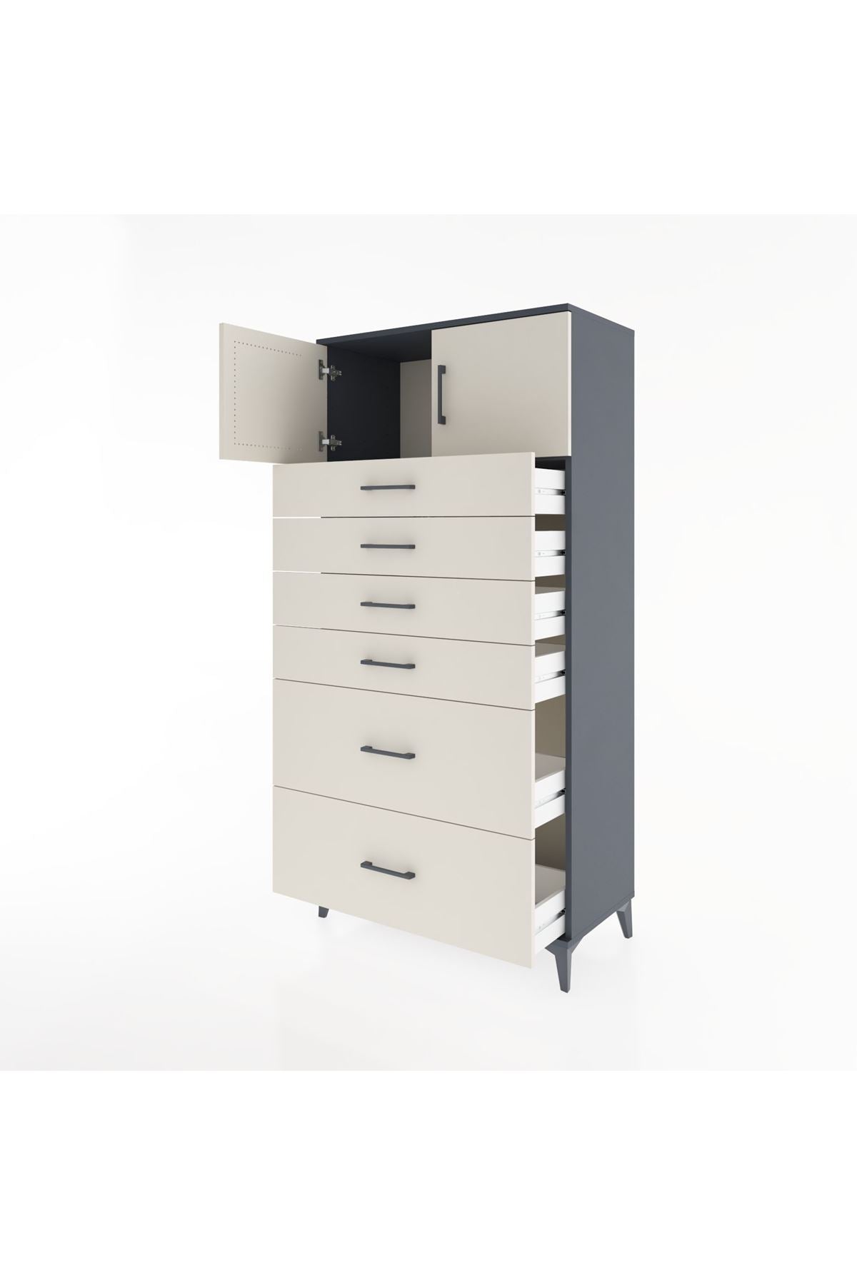 Hyperion Dolap Tek Raflı 6 Çekmeceli 2 Kapaklı 88x44x182 - S57M017V4B
