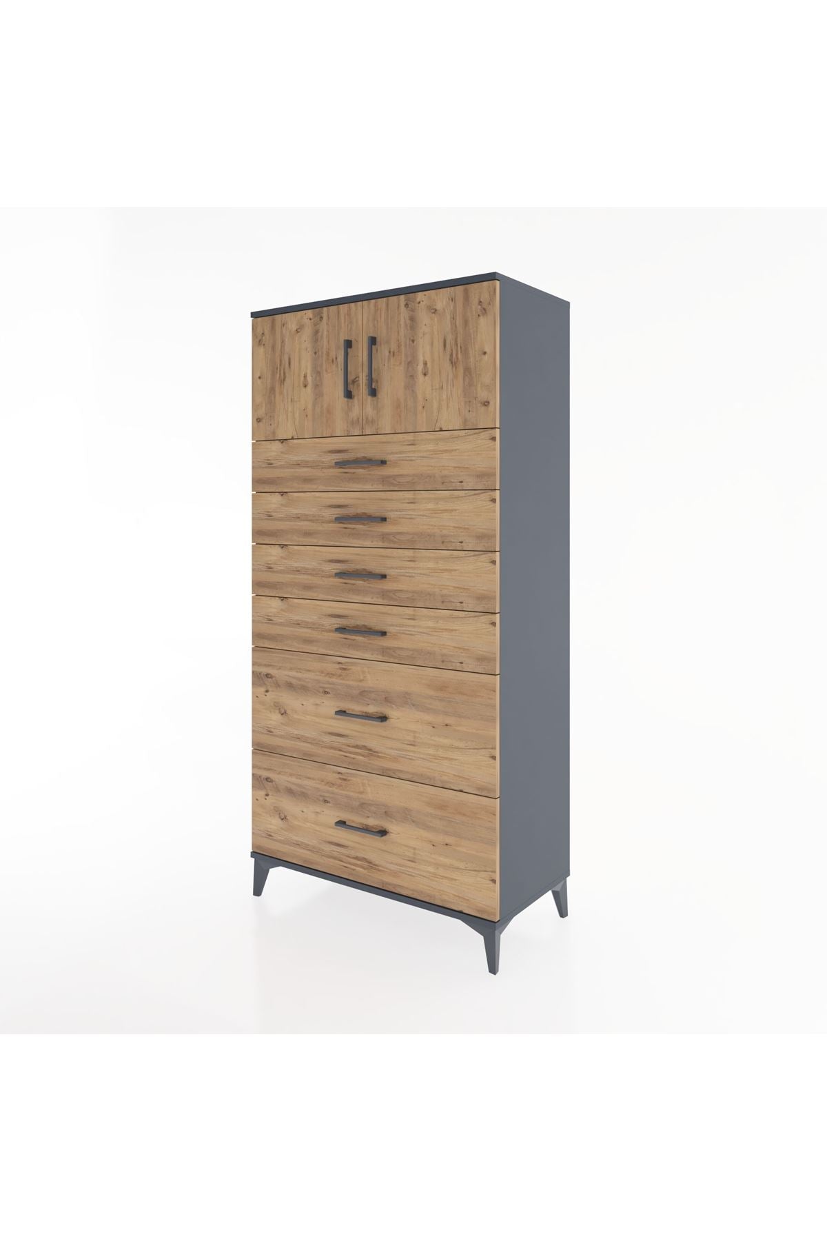 Hyperion Dolap Tek Raflı 6 Çekmeceli 2 Kapaklı 88x44x182 - S57M017V6B