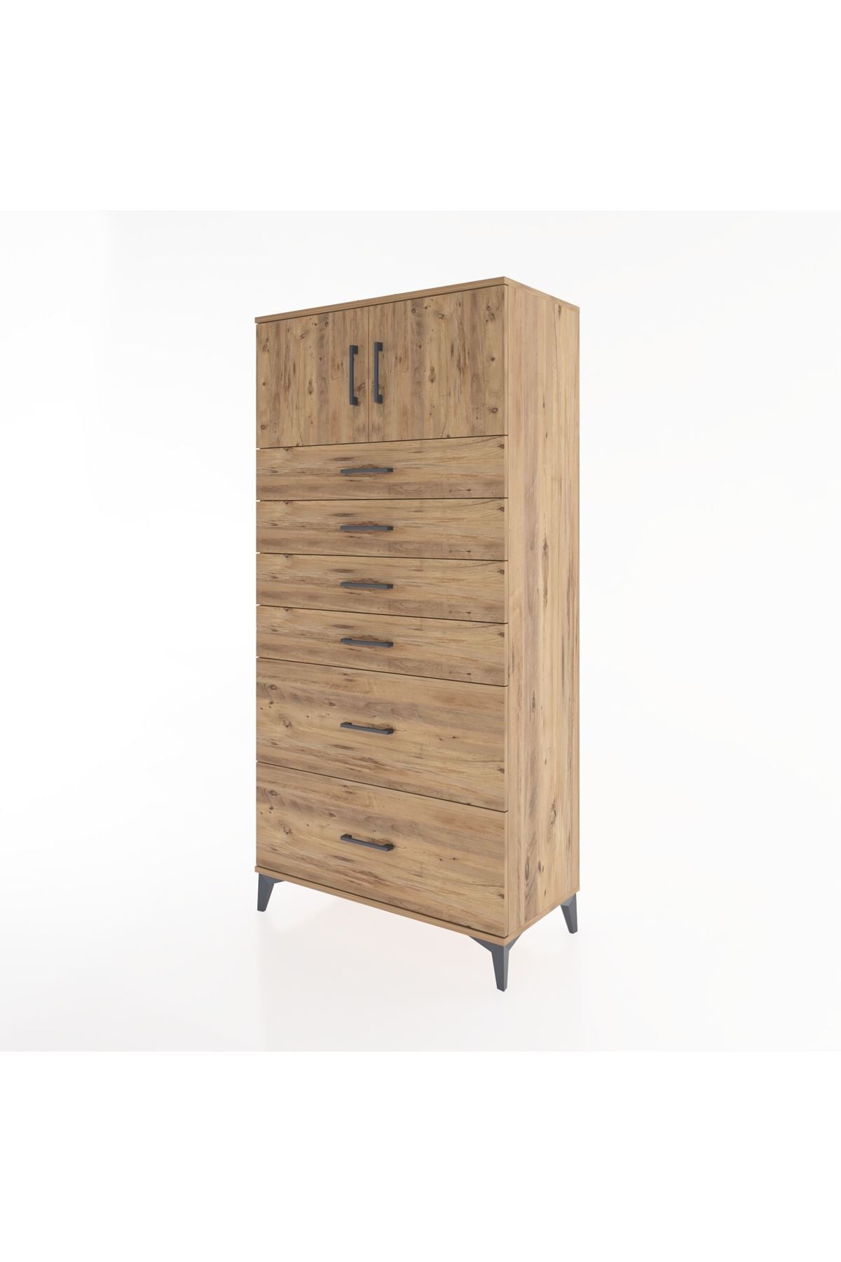 Hyperion Dolap Tek Raflı 6 Çekmeceli 2 Kapaklı 88x44x182 - S57M017V9B