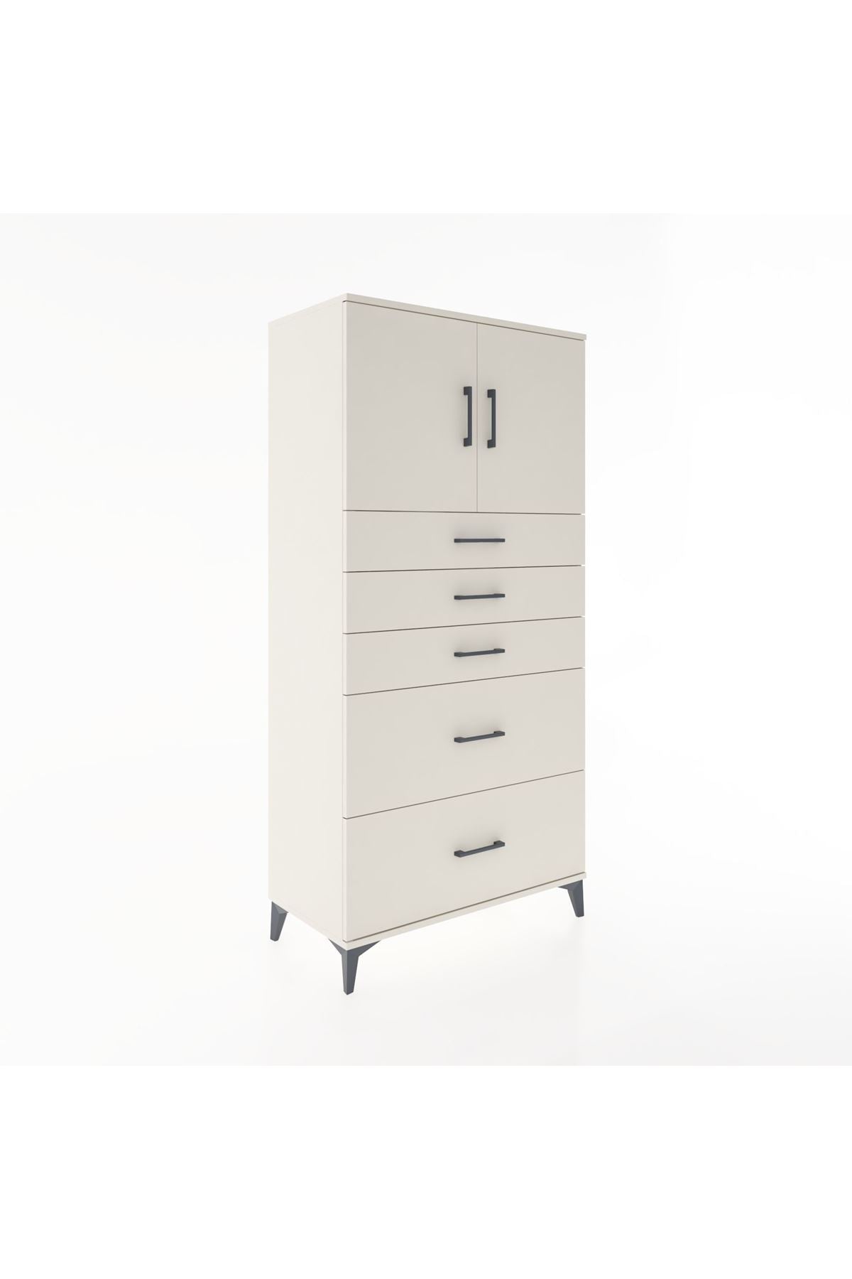 Hyperion Dolap Tek Raflı 5 Çekmeceli 2 Kapaklı 88x44x182 - S57M018V1B